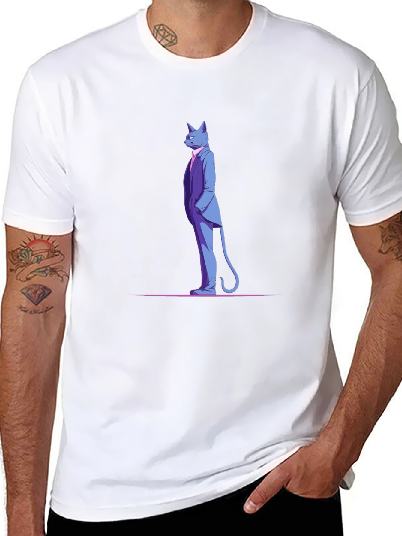 Dapper Cat in Suit Black T-Shirt