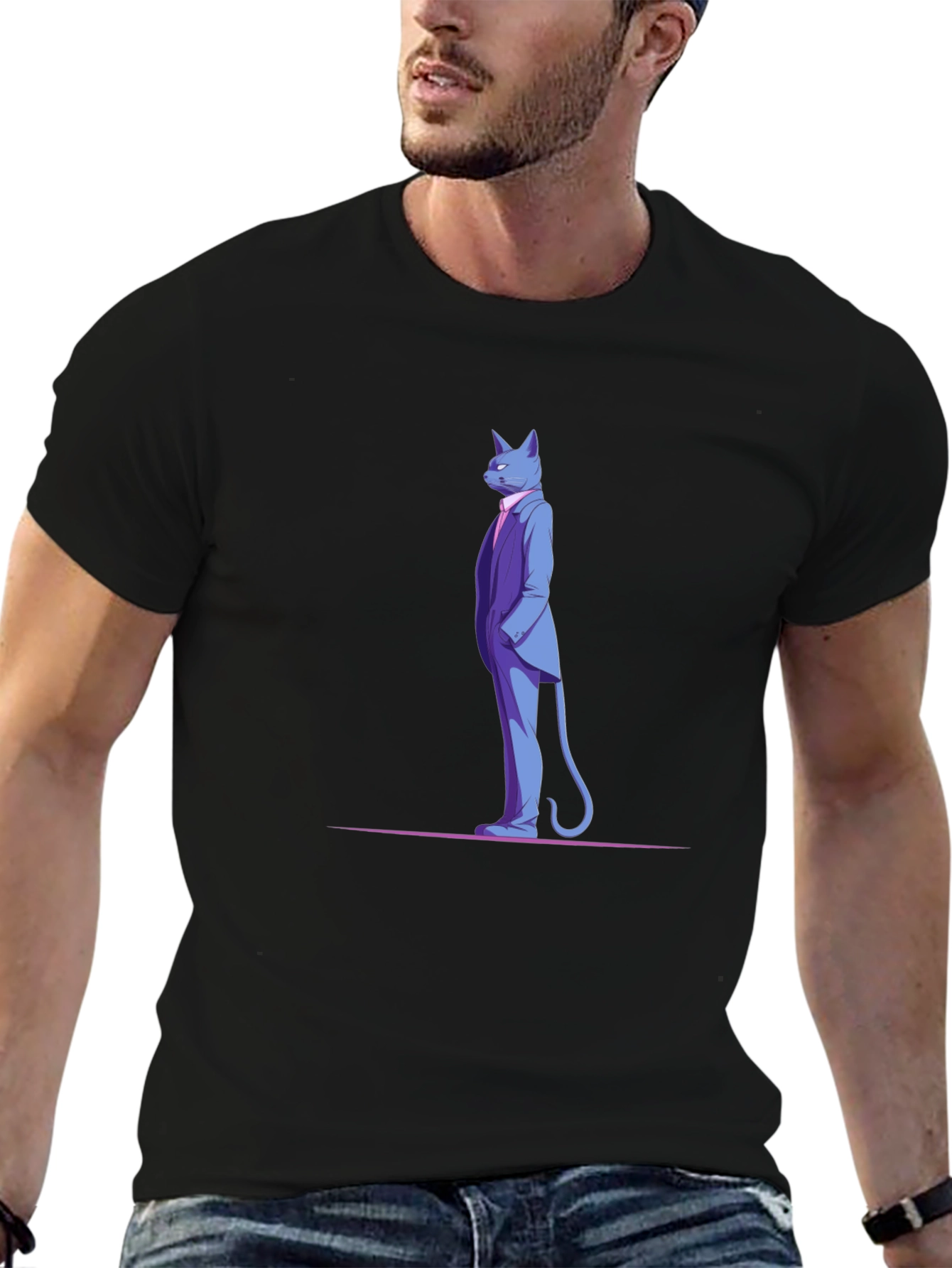 Dapper Cat in Suit Black T-Shirt