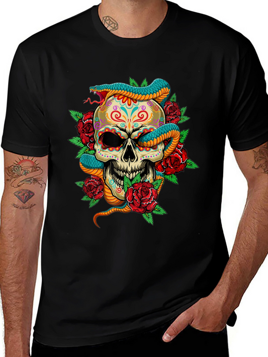 Skull Snake Roses Graphic Tee