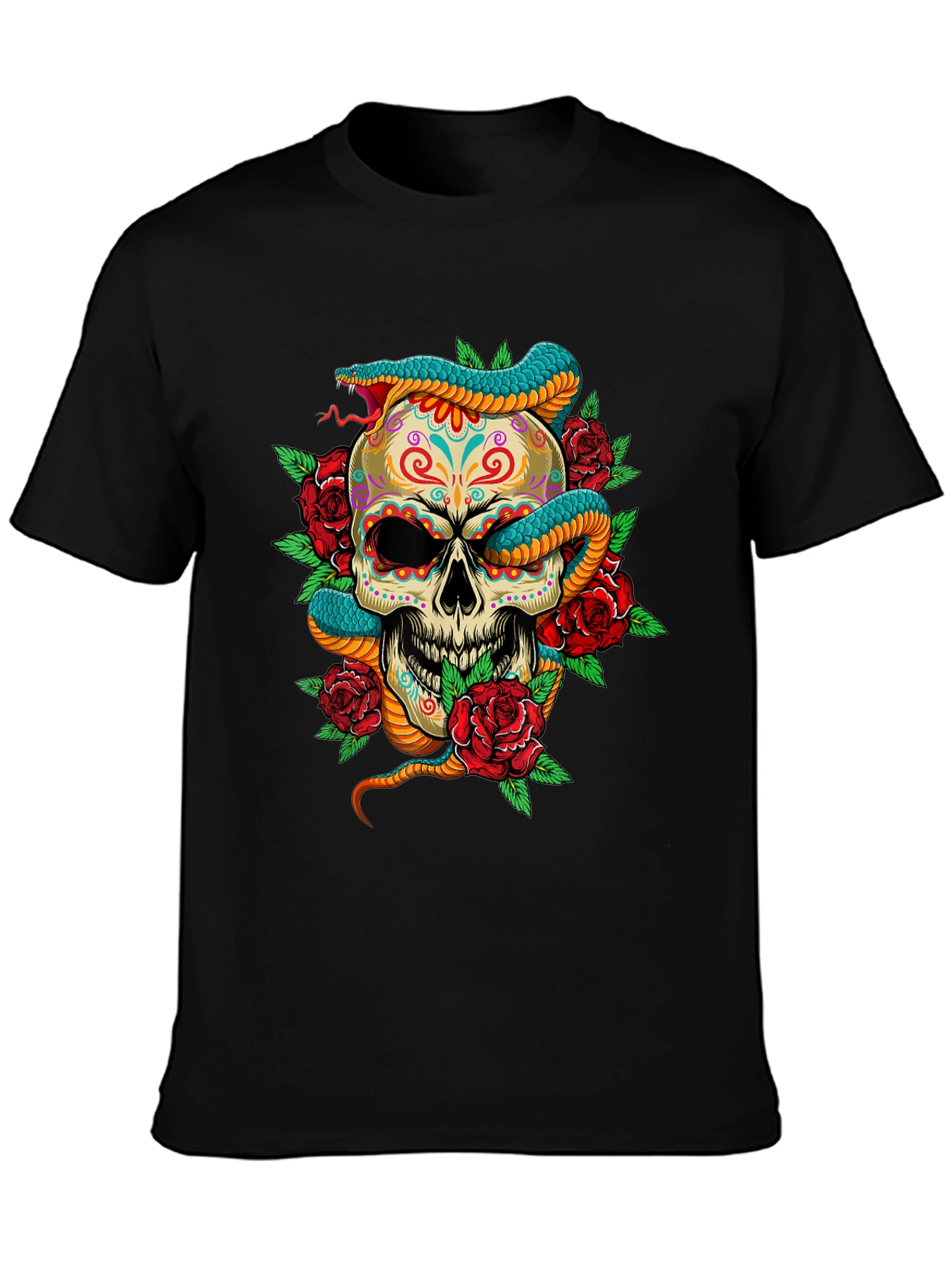 Skull Snake Roses Graphic Tee