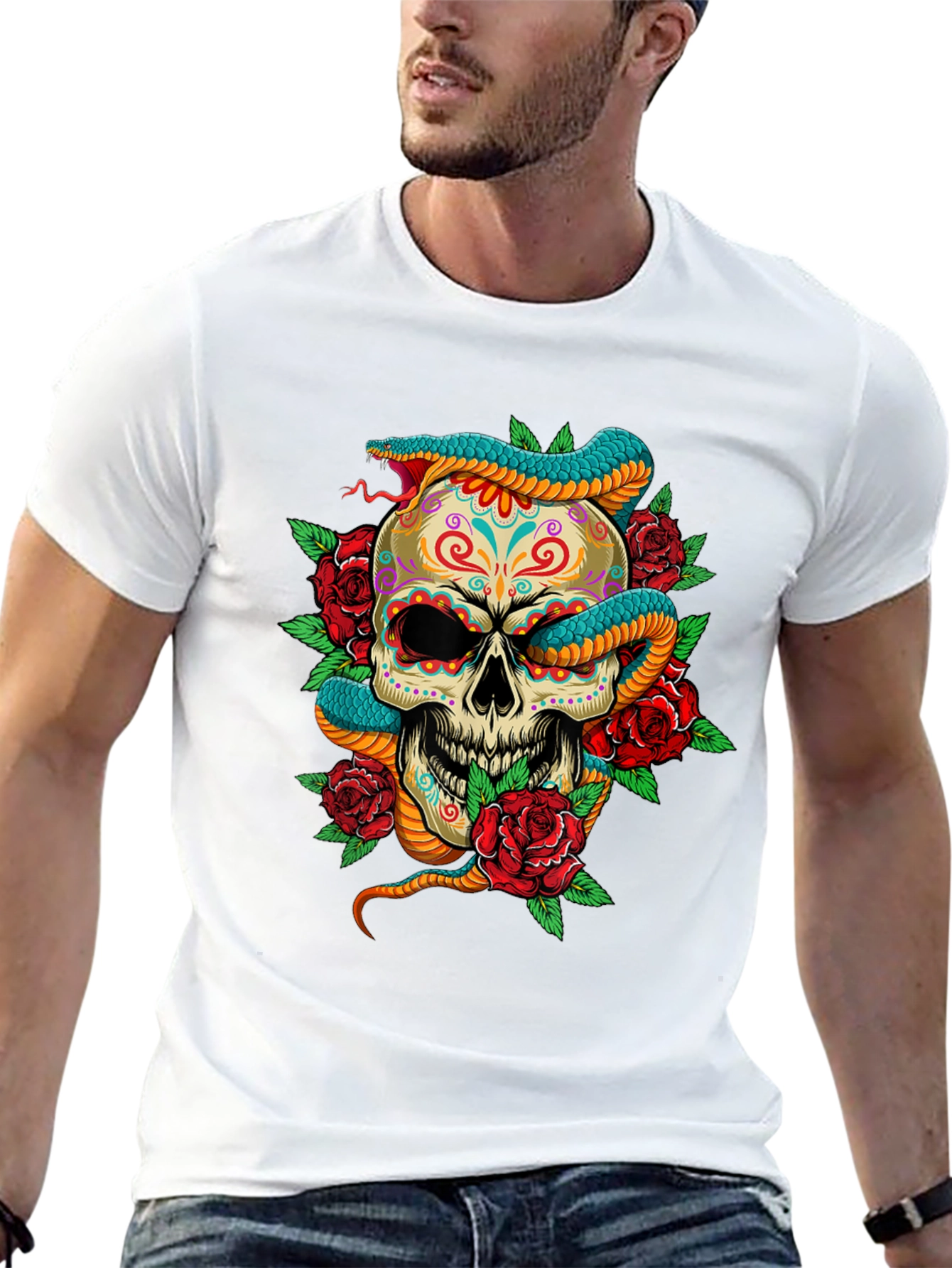 Skull Snake Roses Graphic Tee