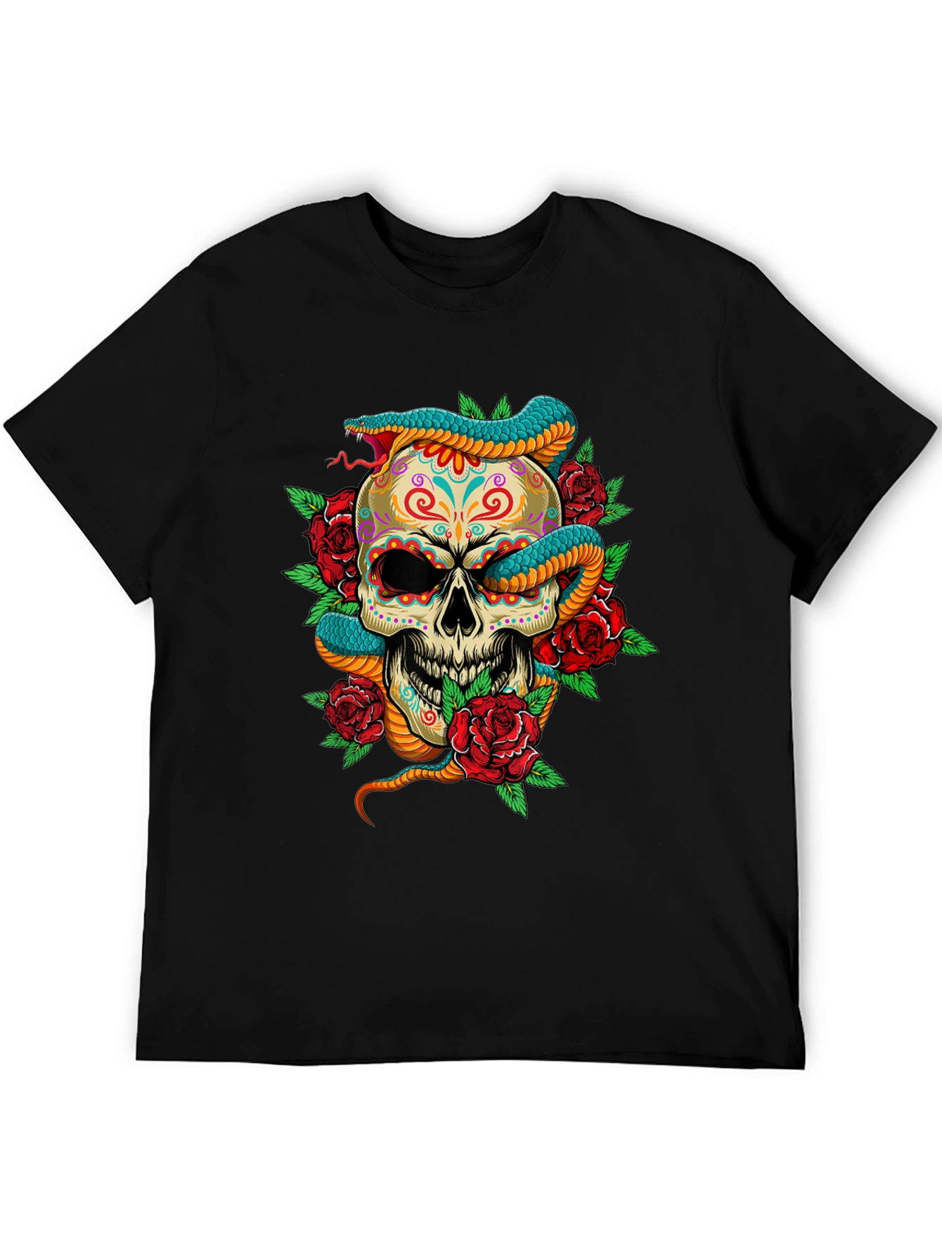 Skull Snake Roses Graphic Tee