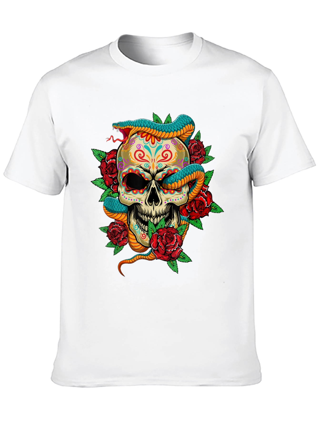 Skull Snake Roses Graphic Tee
