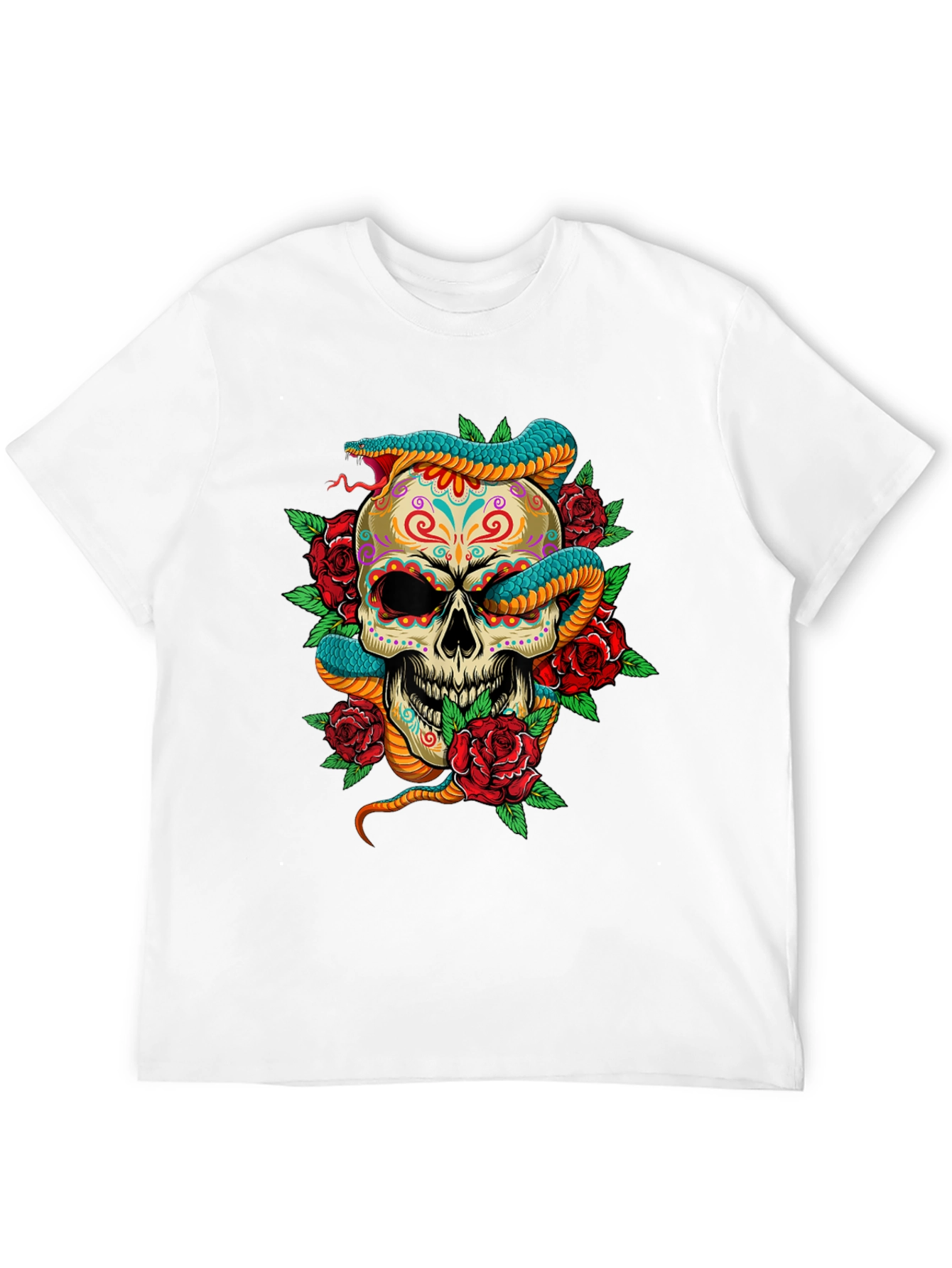 Skull Snake Roses Graphic Tee