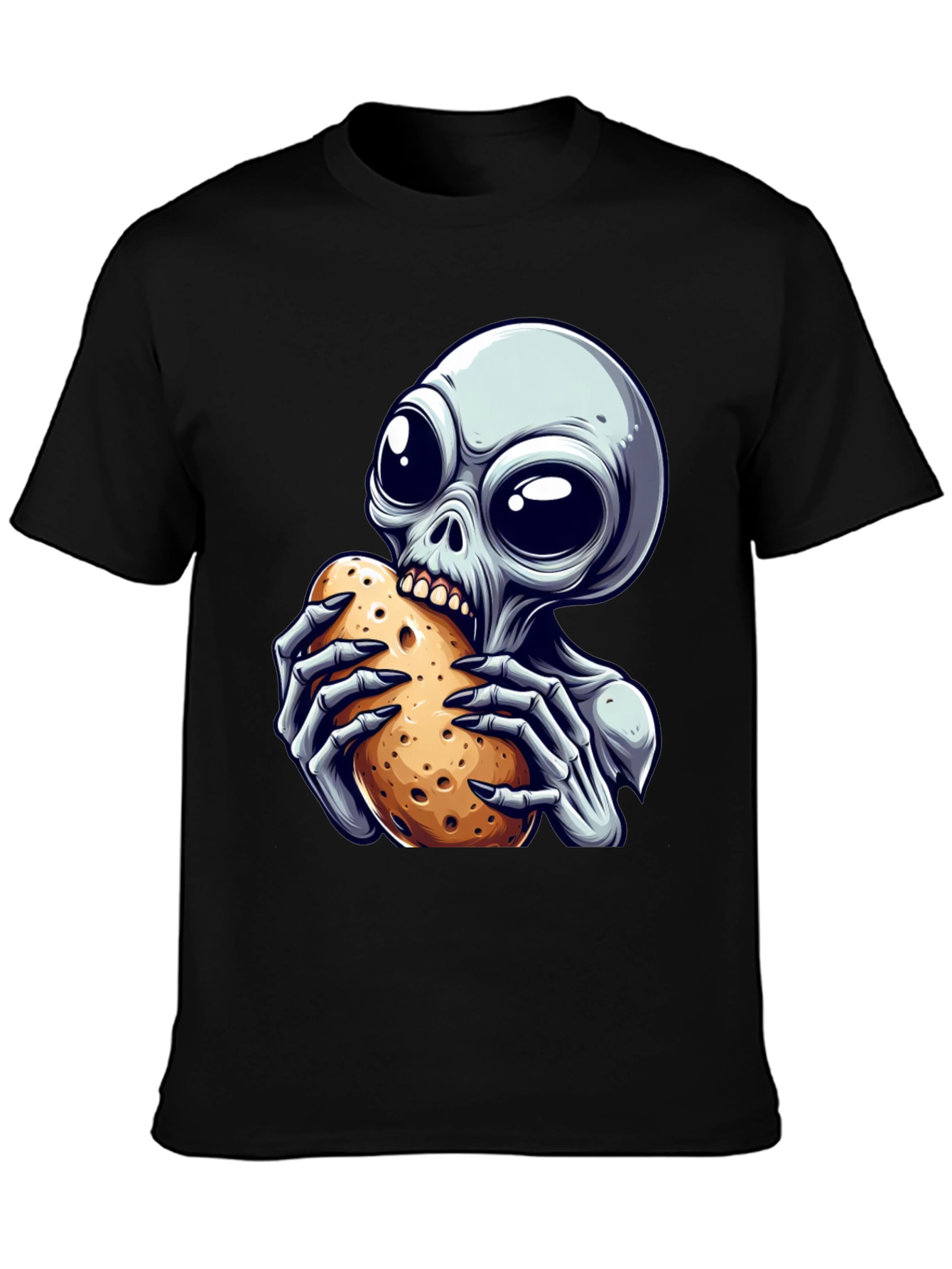 Alien Eating Potato Graphic T-Shirt - Unique Design!
