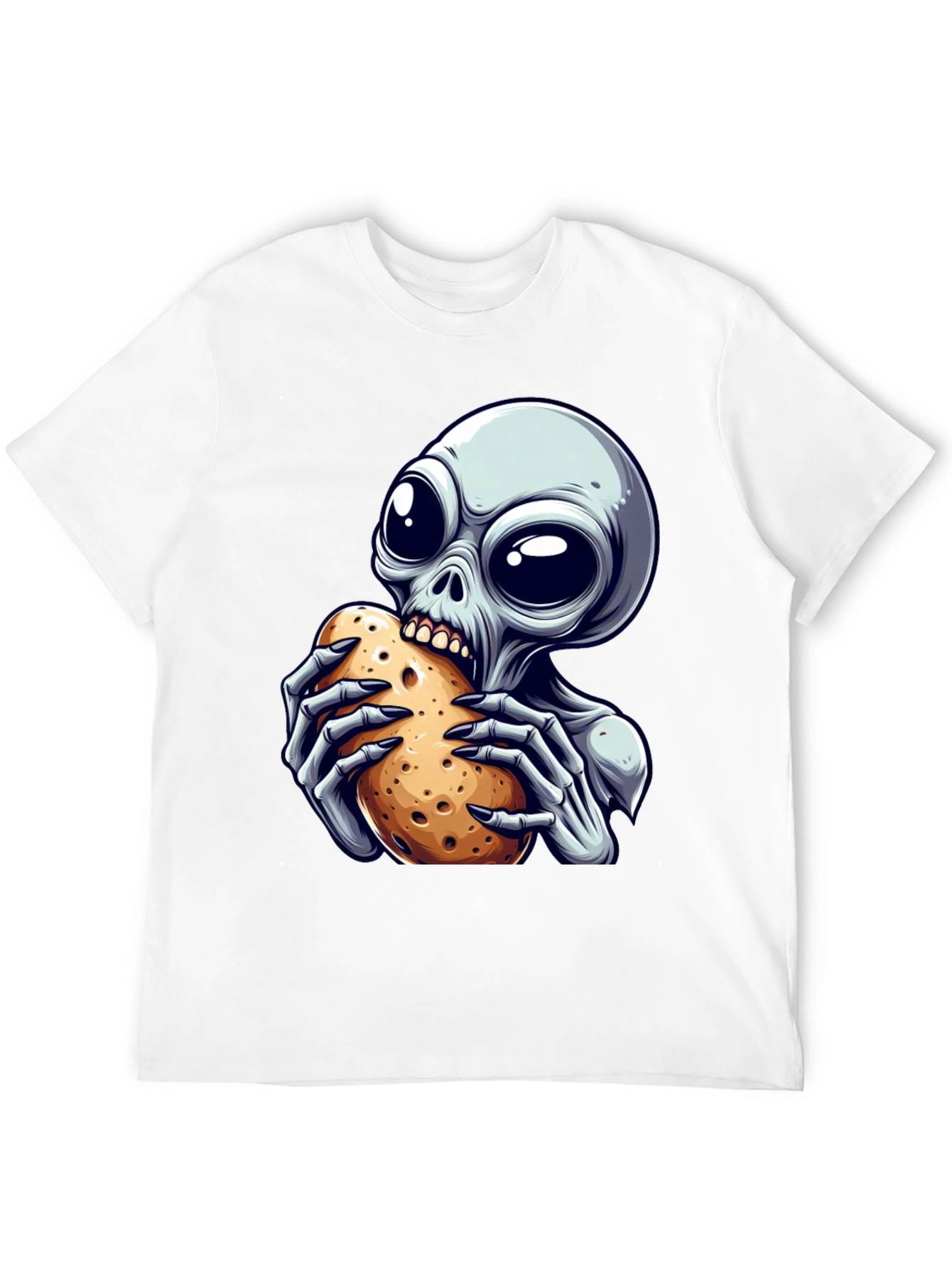 Alien Eating Potato Graphic T-Shirt - Unique Design!