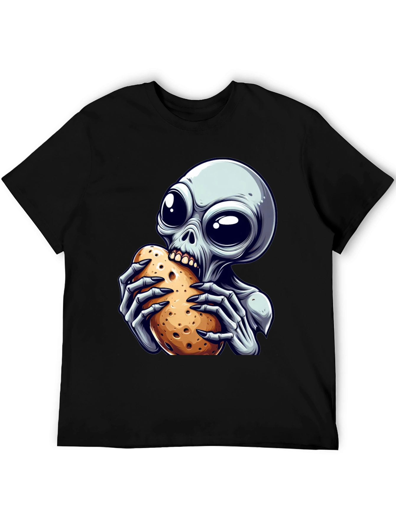 Alien Eating Potato Graphic T-Shirt - Unique Design!