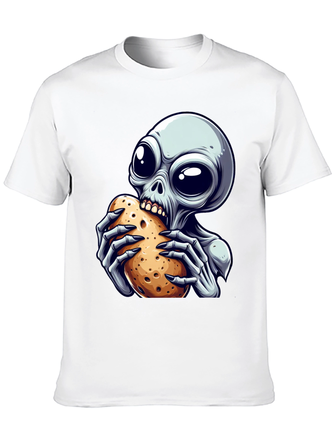 Alien Eating Potato Graphic T-Shirt - Unique Design!