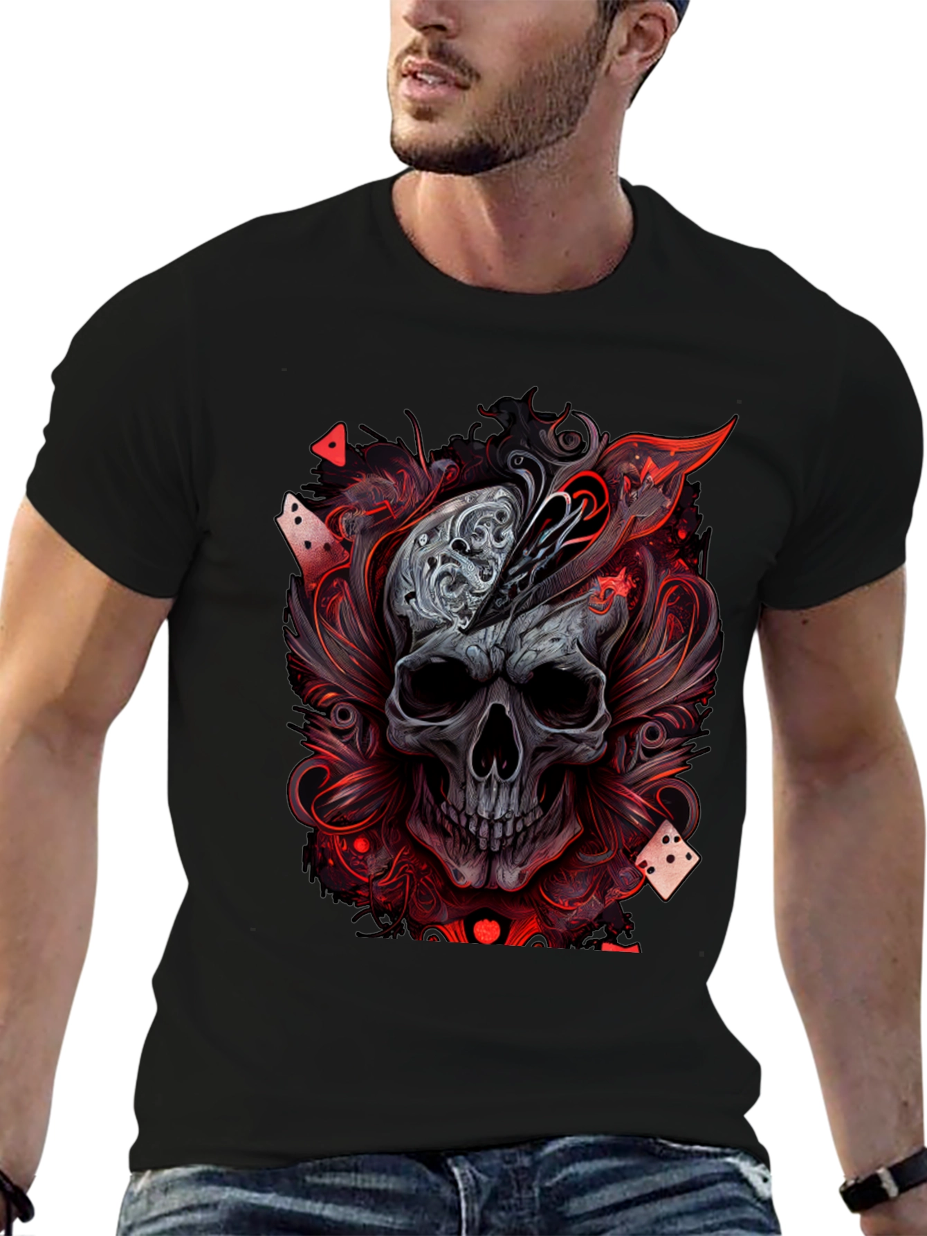 Skull & Dice Graphic Tee - Gothic Poker Shirt