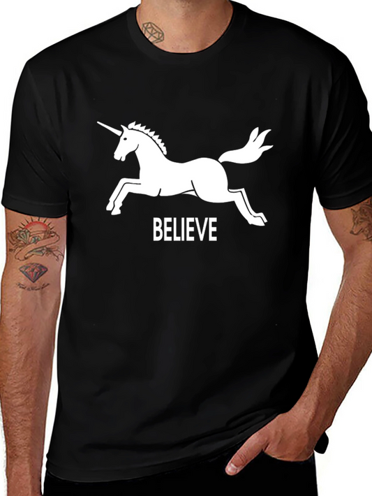 Believe Unicorn Graphic Tee - Black Cotton Blend Shirt