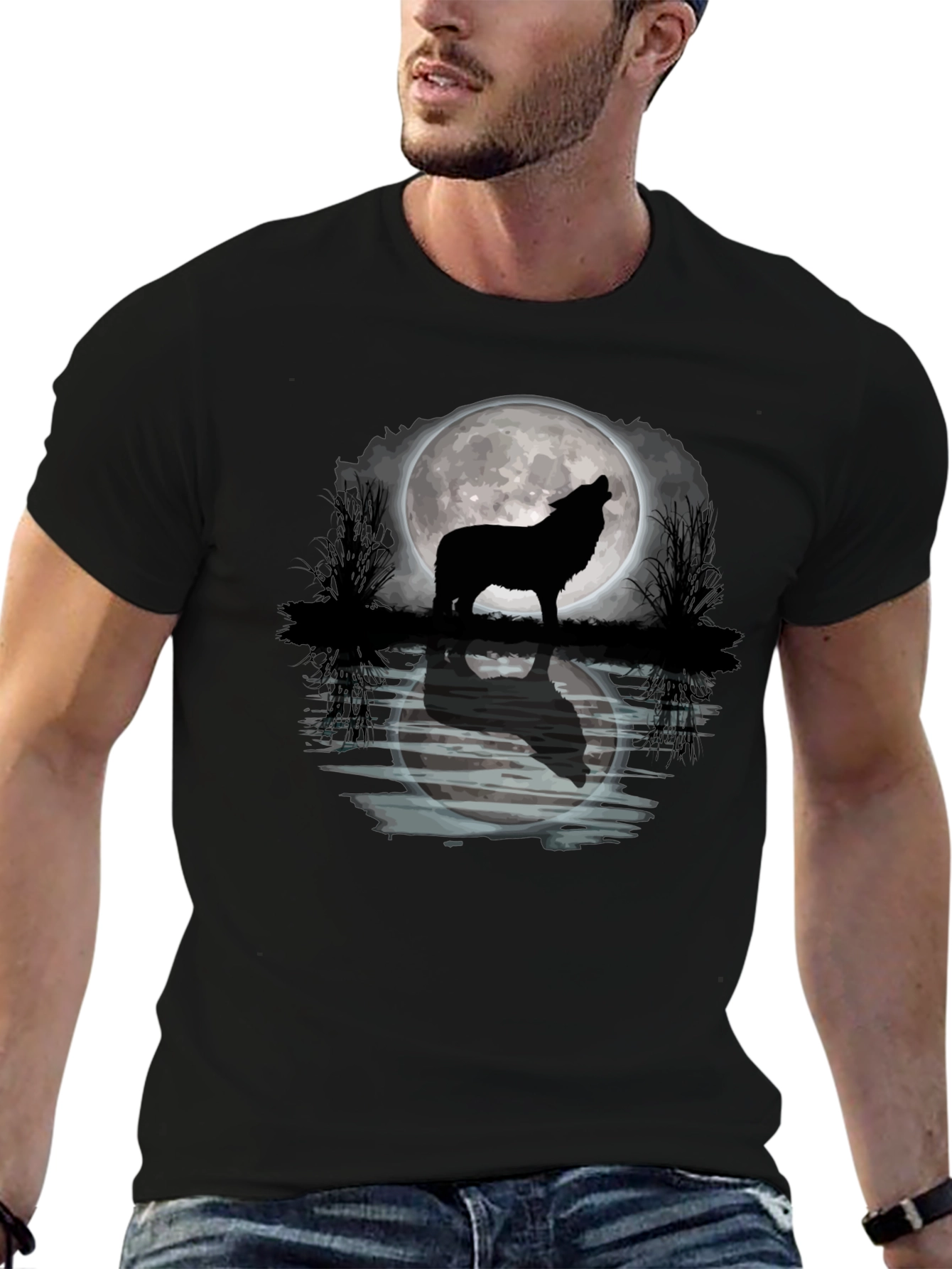 Wolf Howling Moon Graphic T-Shirt