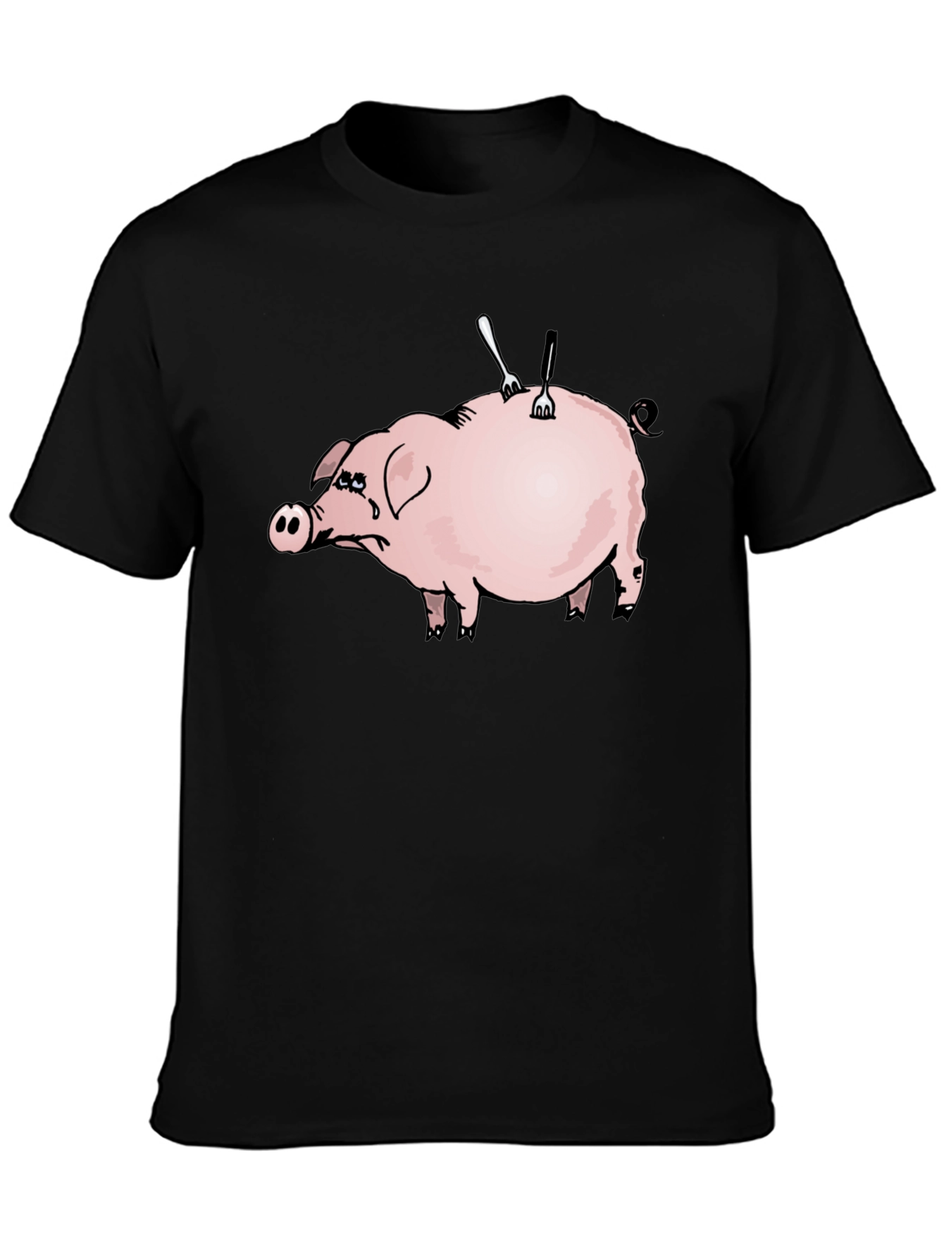 Sad Pig T-Shirt - Forks In Back Design