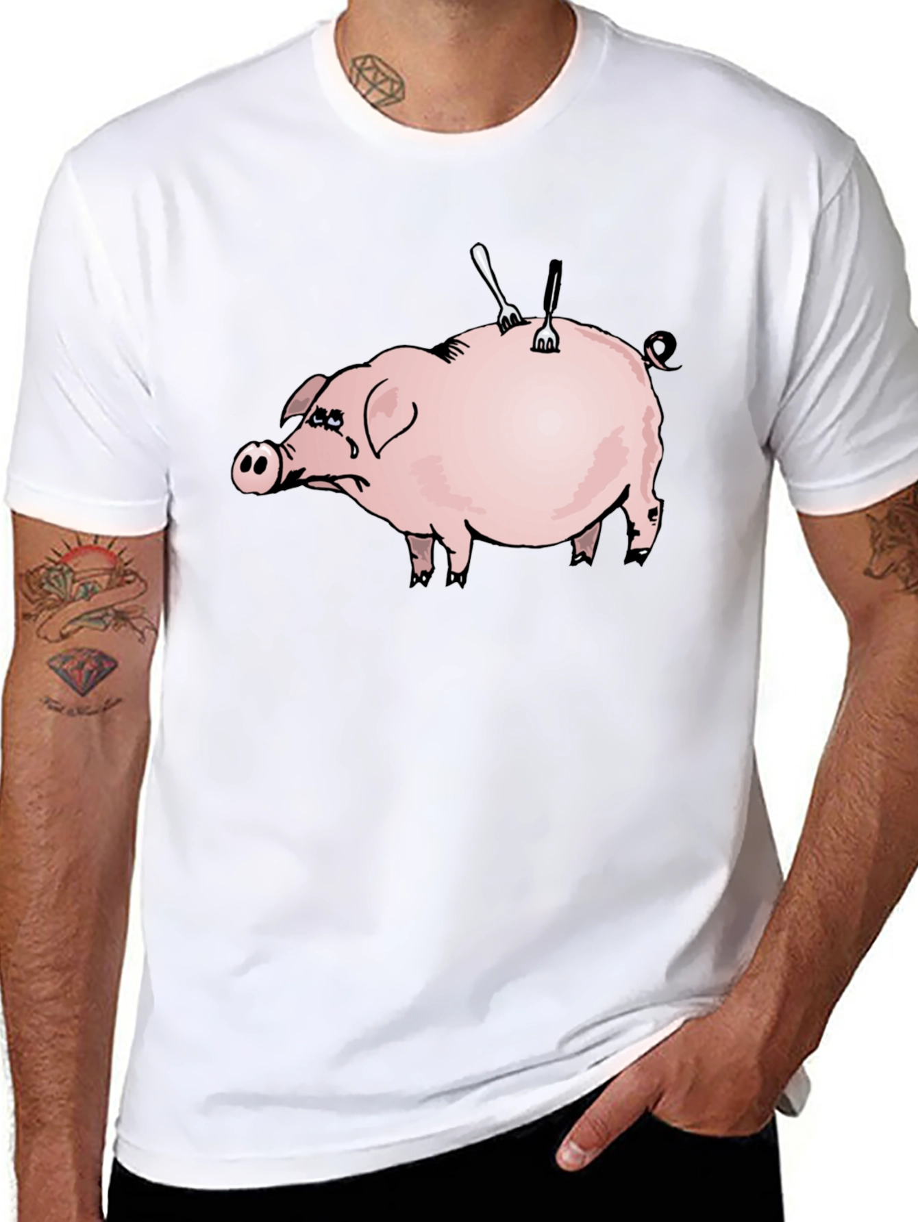 Sad Pig T-Shirt - Forks In Back Design