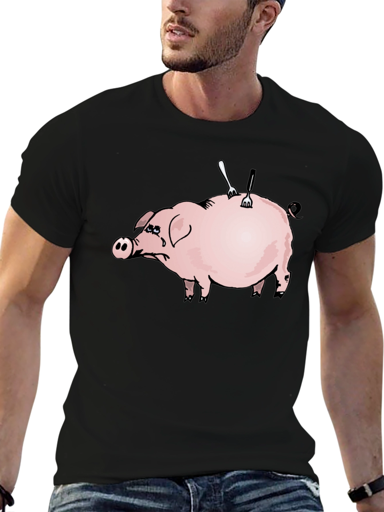 Sad Pig T-Shirt - Forks In Back Design