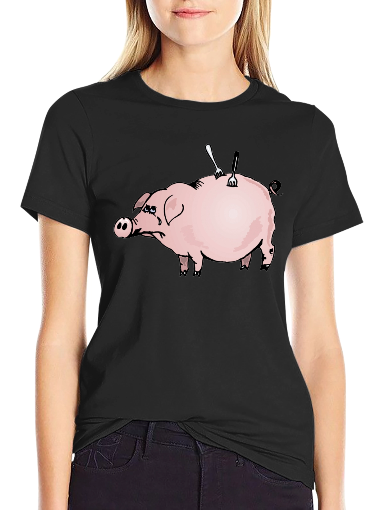Sad Pig T-Shirt - Forks In Back Design