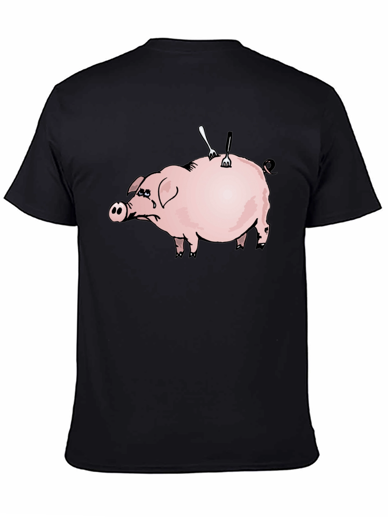 Sad Pig T-Shirt - Forks In Back Design