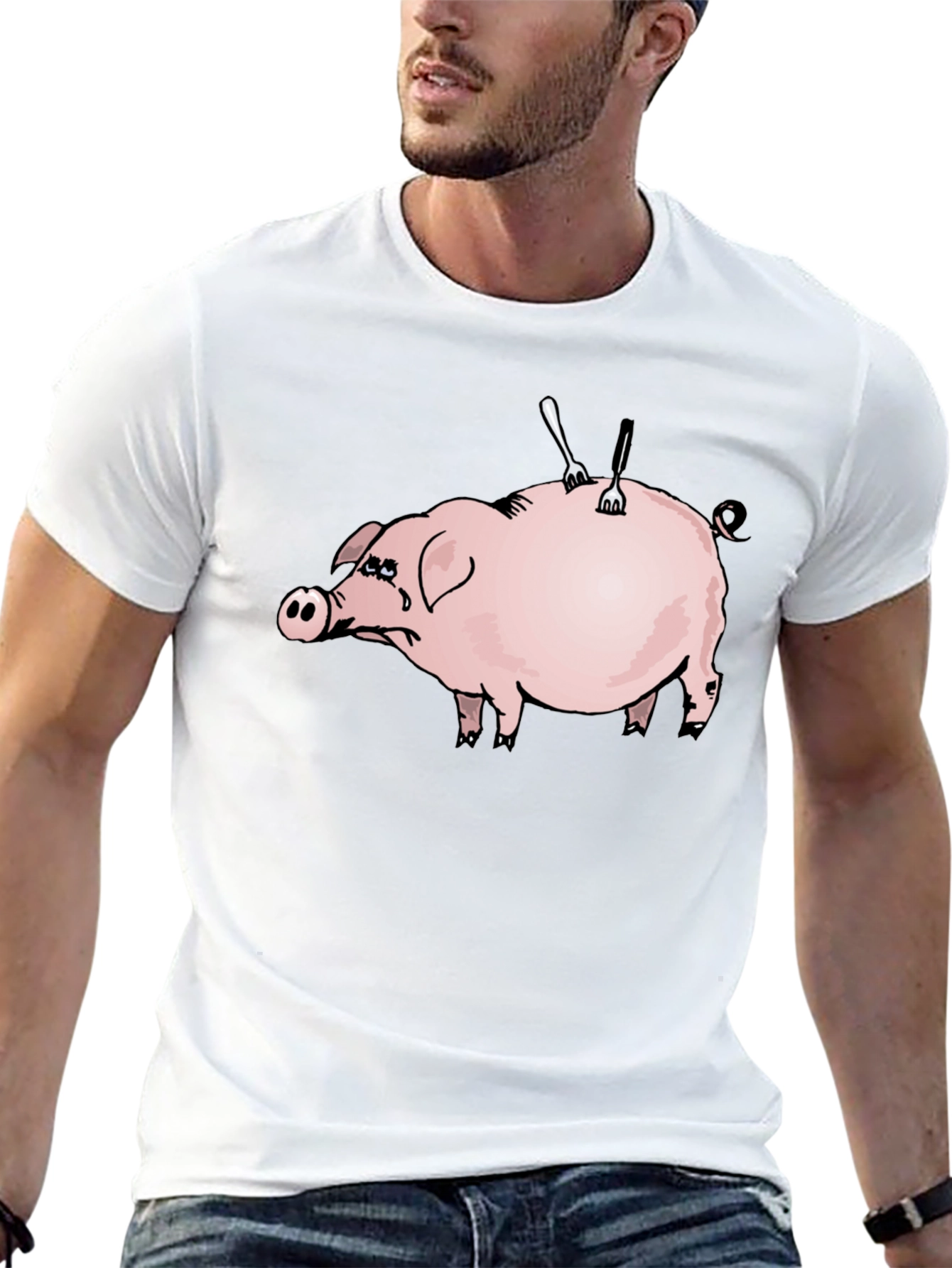 Sad Pig T-Shirt - Forks In Back Design