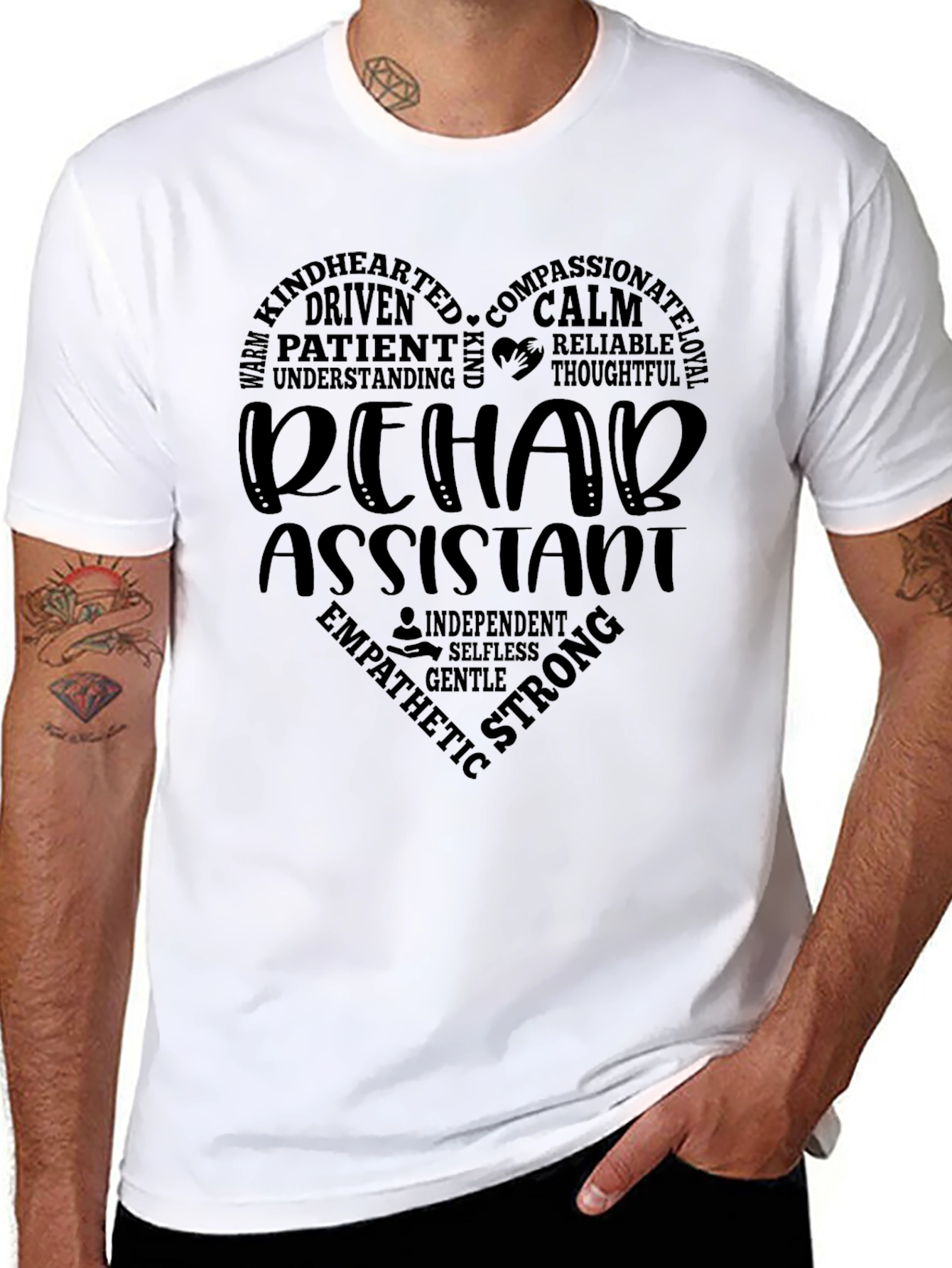 Rehab Assistant Word Art T-Shirt - Heart Design