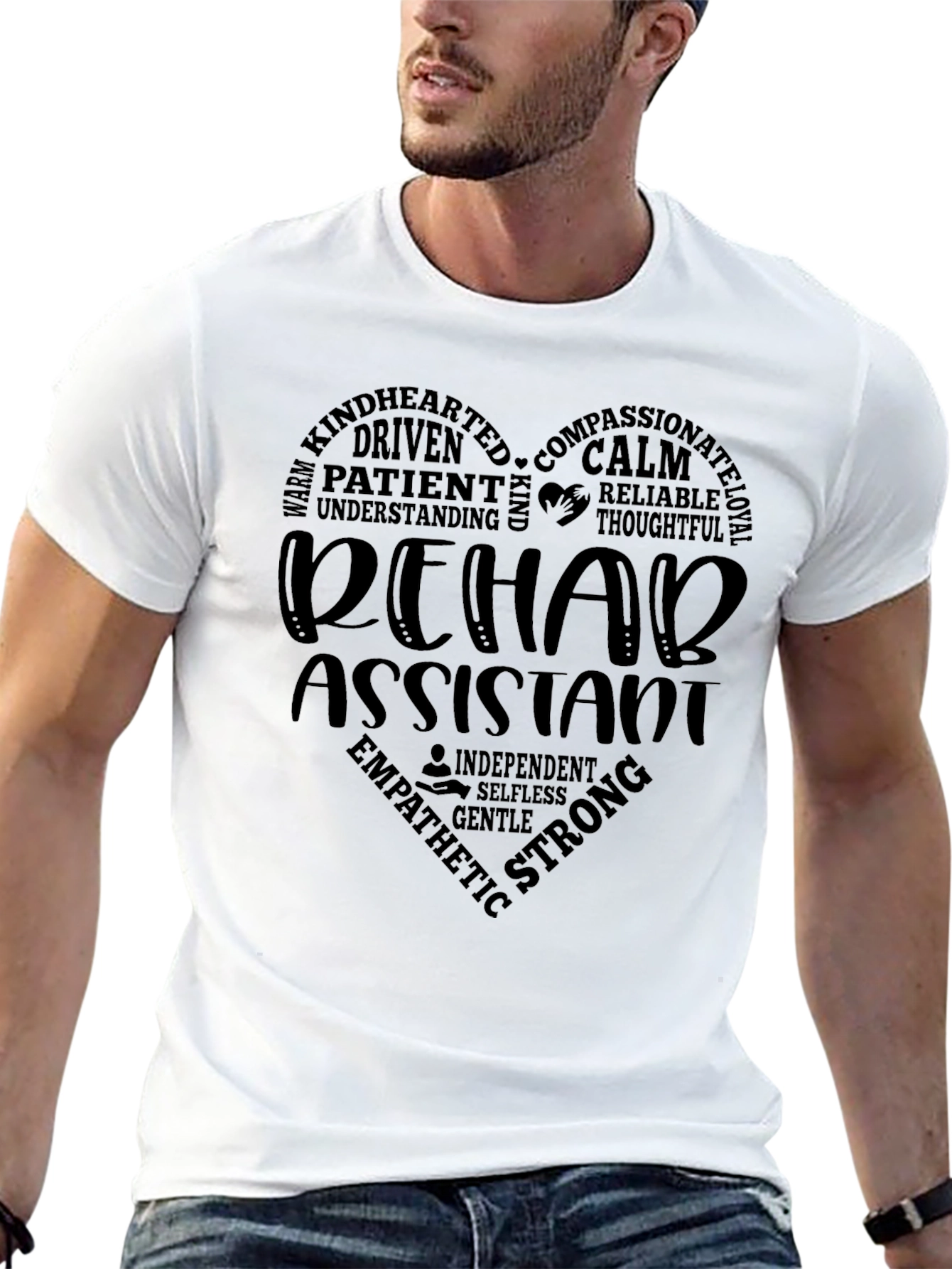 Rehab Assistant Word Art T-Shirt - Heart Design