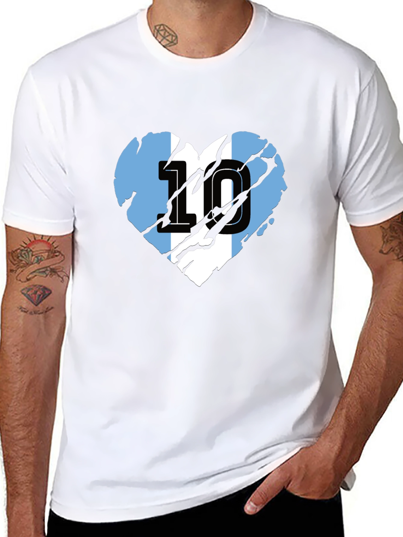 Argentina Flag Heart Number 10 Black T-Shirt