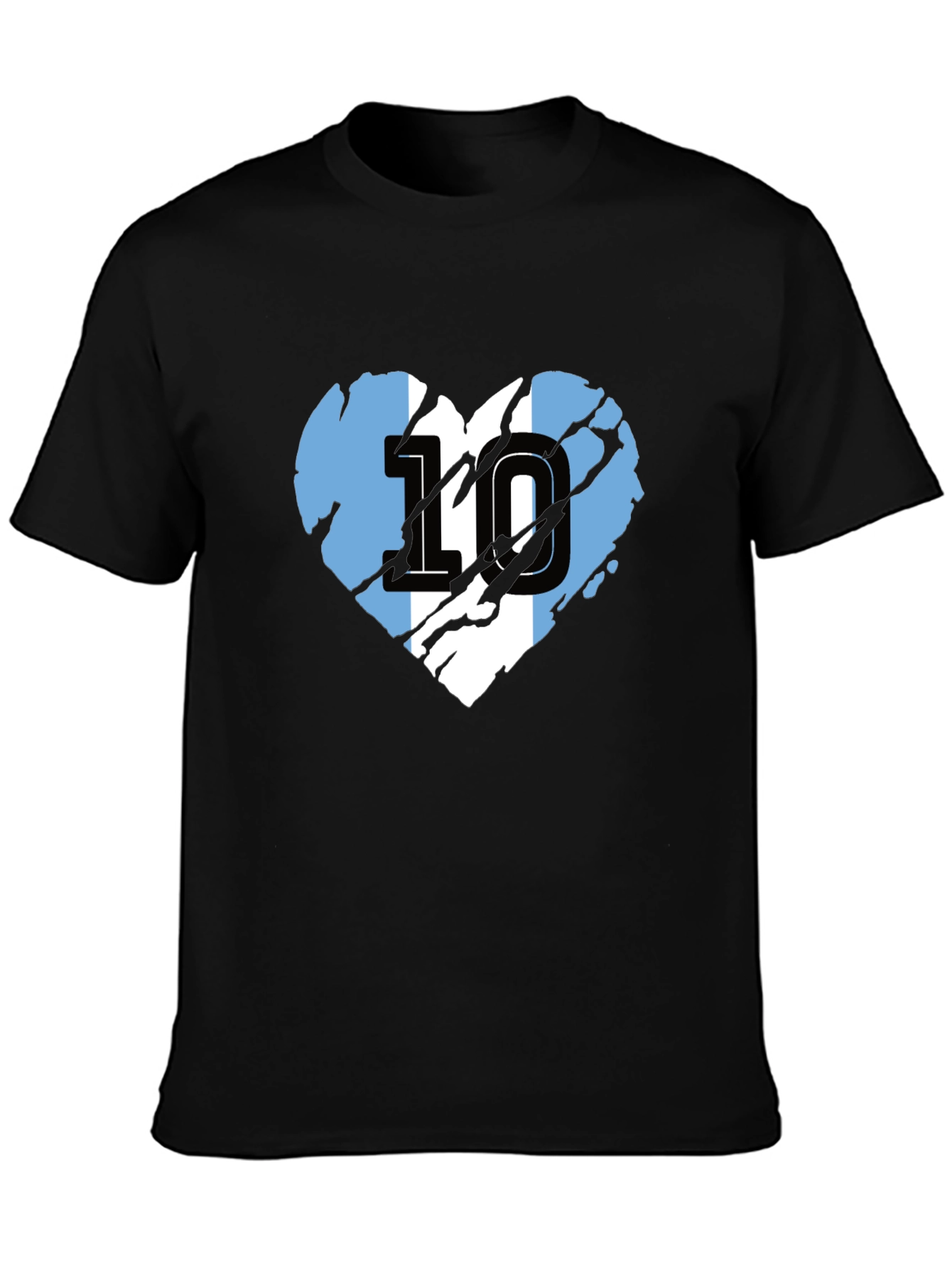 Argentina Flag Heart Number 10 Black T-Shirt