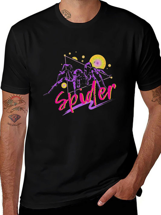 Retro Spider Graphic Tee - Mens Black Cotton T-Shirt