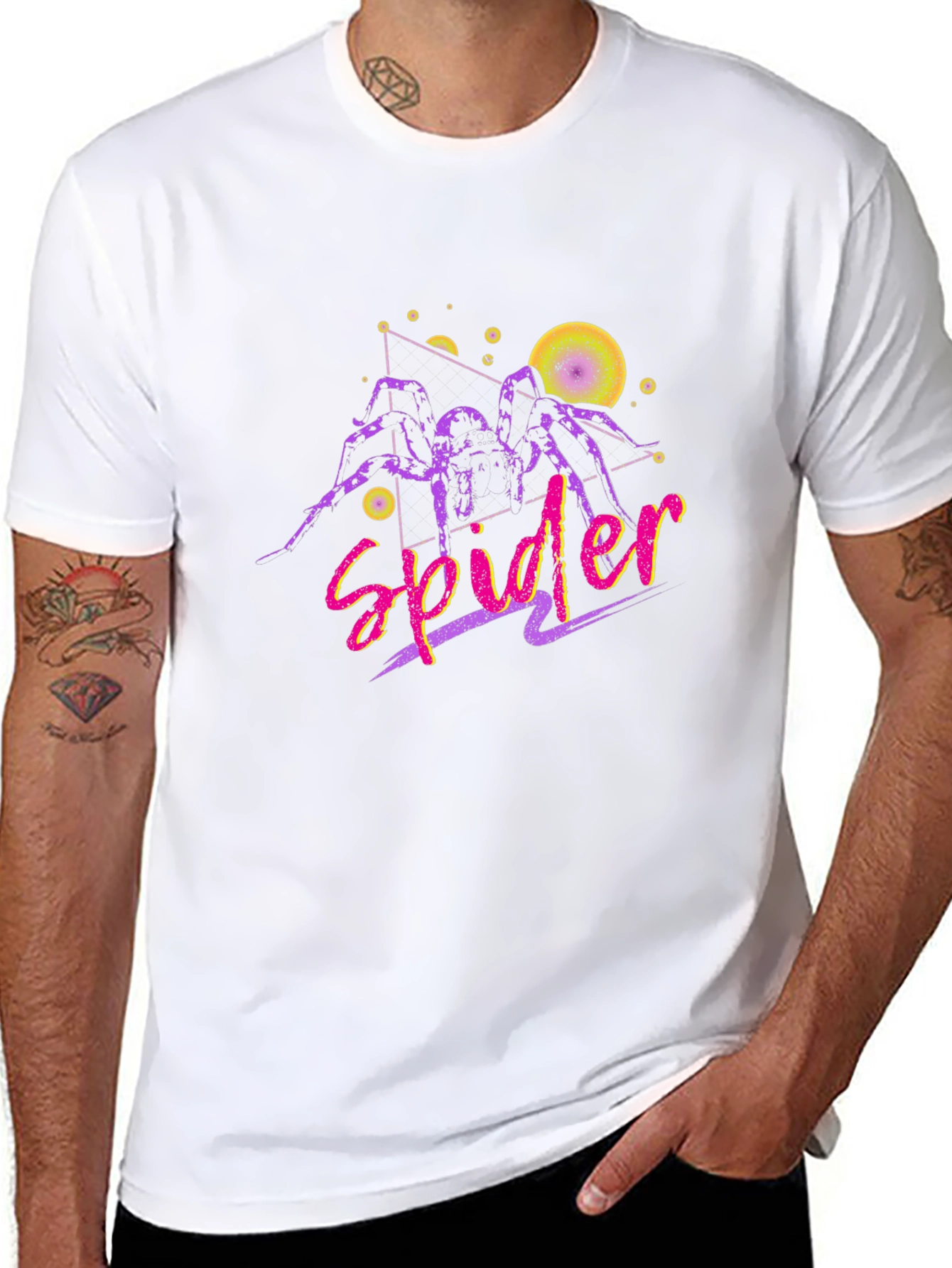Retro Spider Graphic Tee - Mens Black Cotton T-Shirt