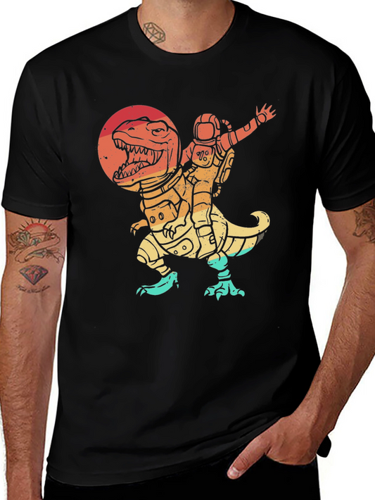 Astronaut Riding Dinosaur T-Shirt - Retro Space Design