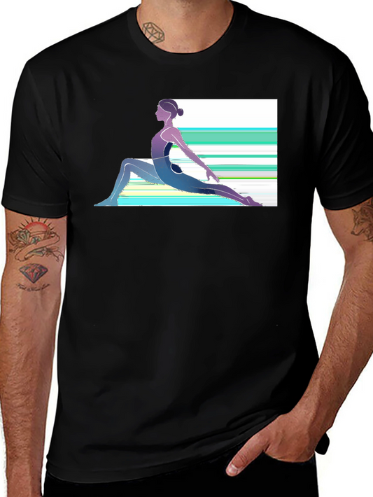 Yoga Pose Graphic Tee - Black Cotton Blend Casual Wear