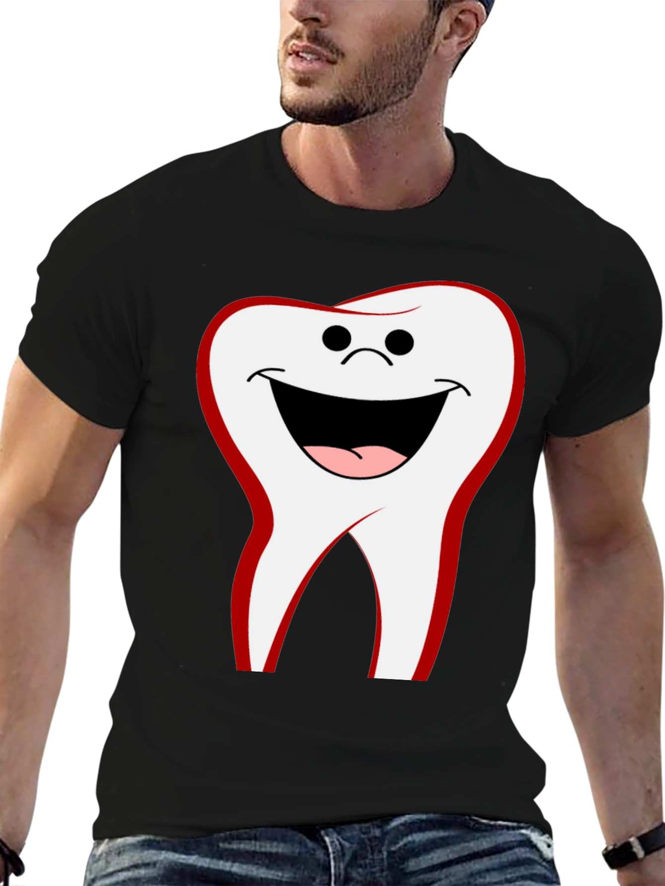 Funny Tooth Graphic Tee - Black Cotton Comfort
