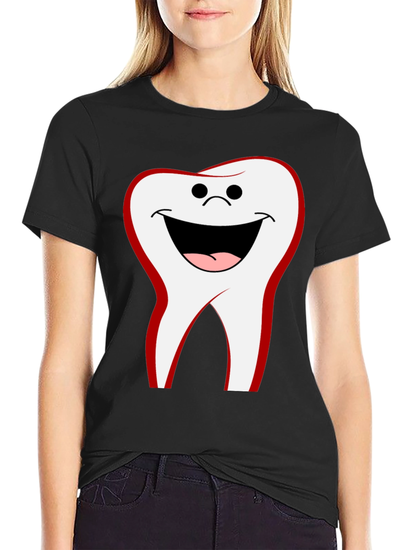 Funny Tooth Graphic Tee - Black Cotton Comfort