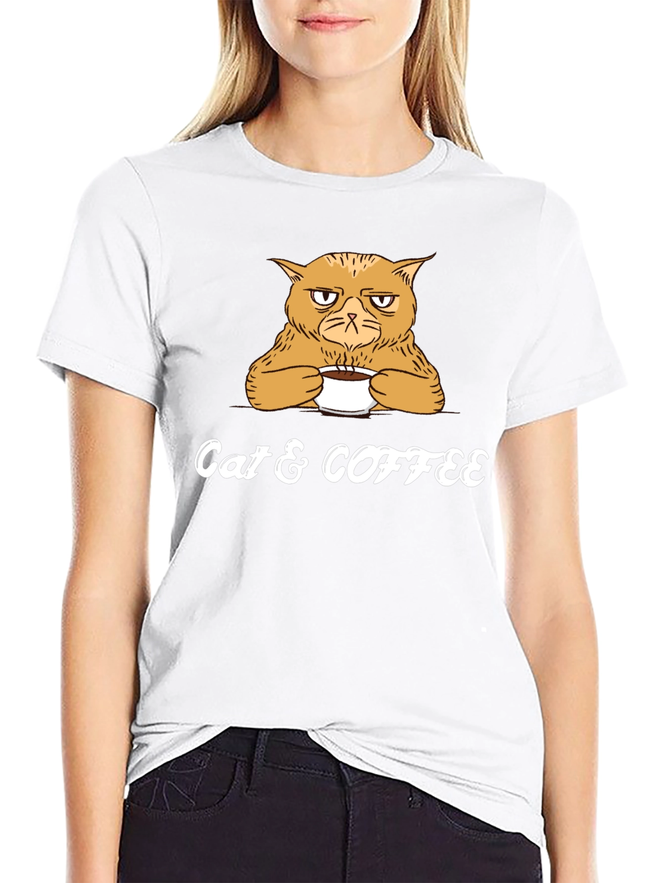 Cat & Coffee Graphic Tee - Mens Black T-Shirt