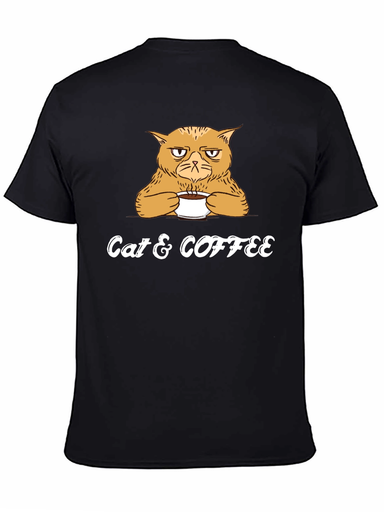 Cat & Coffee Graphic Tee - Mens Black T-Shirt