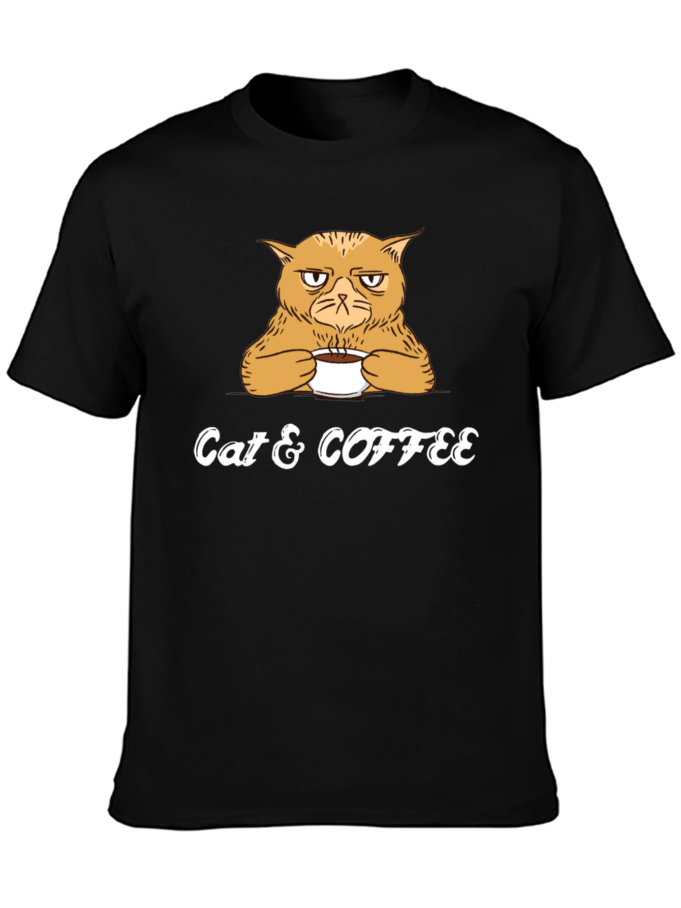 Cat & Coffee Graphic Tee - Mens Black T-Shirt