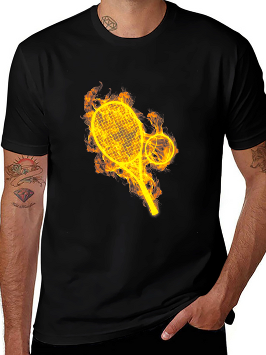Fiery Tennis Racket Graphic Tee
