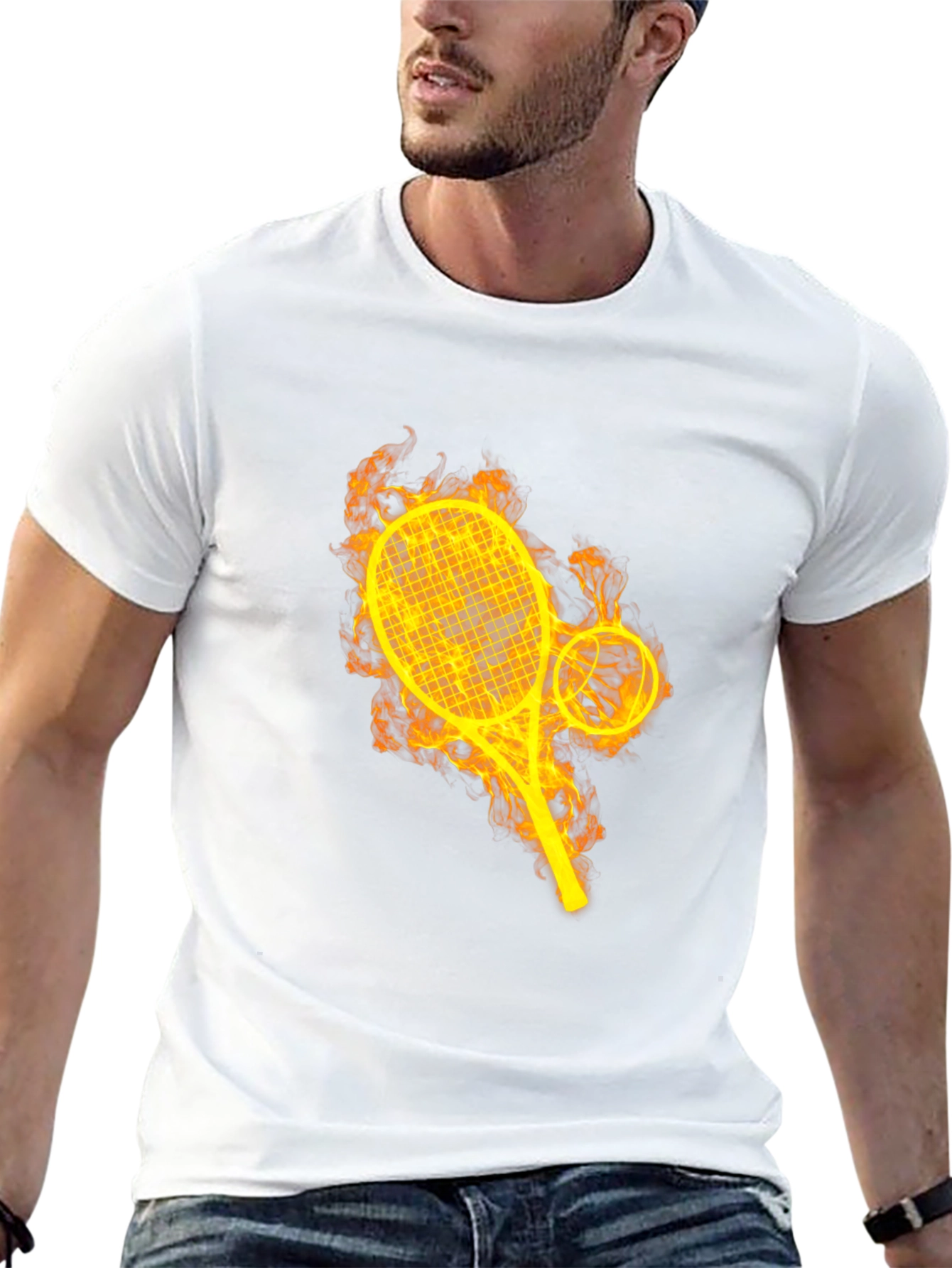 Fiery Tennis Racket Graphic Tee