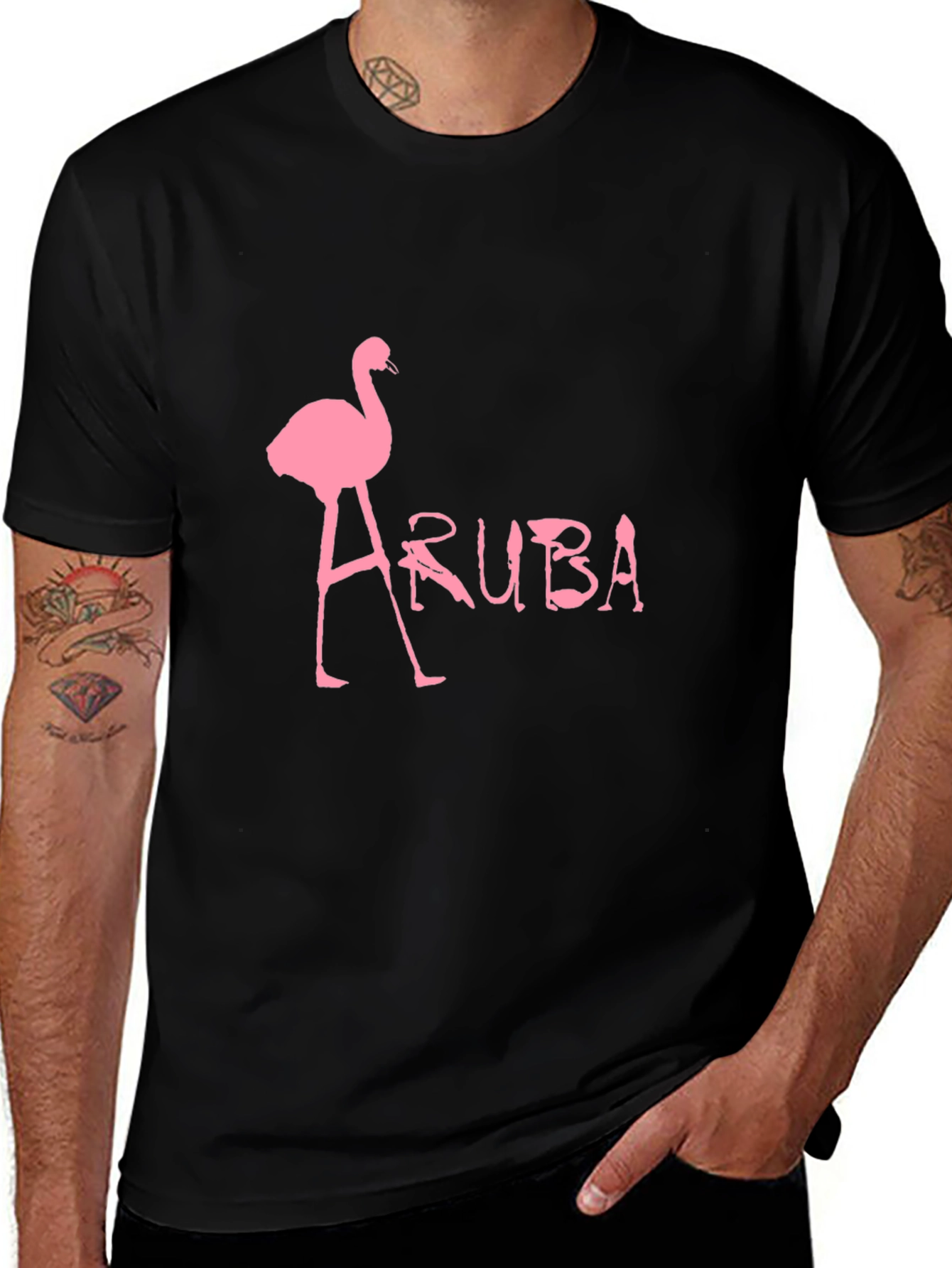 Aruba Flamingo Graphic Tee - Black Cotton T-Shirt
