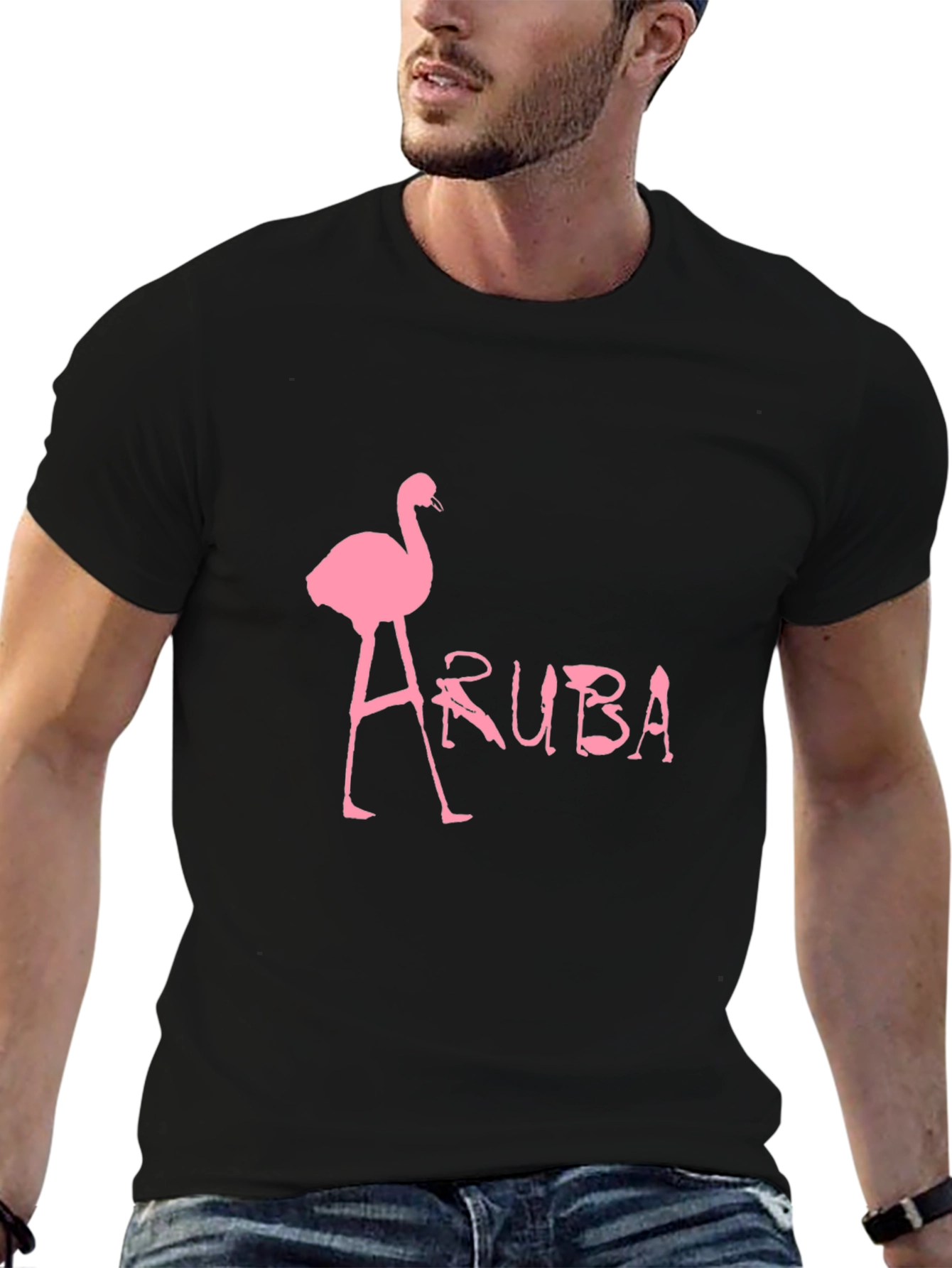 Aruba Flamingo Graphic Tee - Black Cotton T-Shirt
