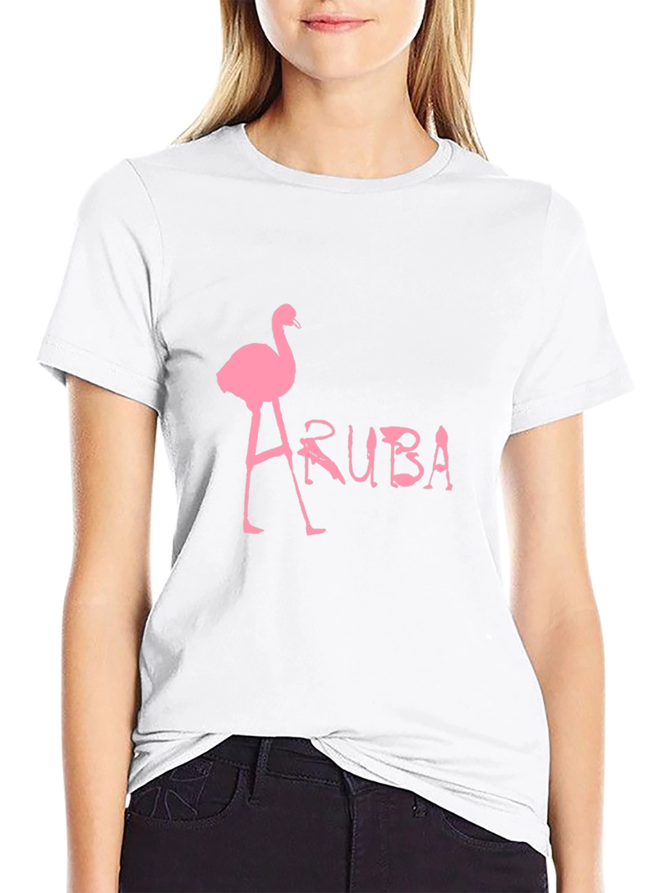 Aruba Flamingo Graphic Tee - Black Cotton T-Shirt