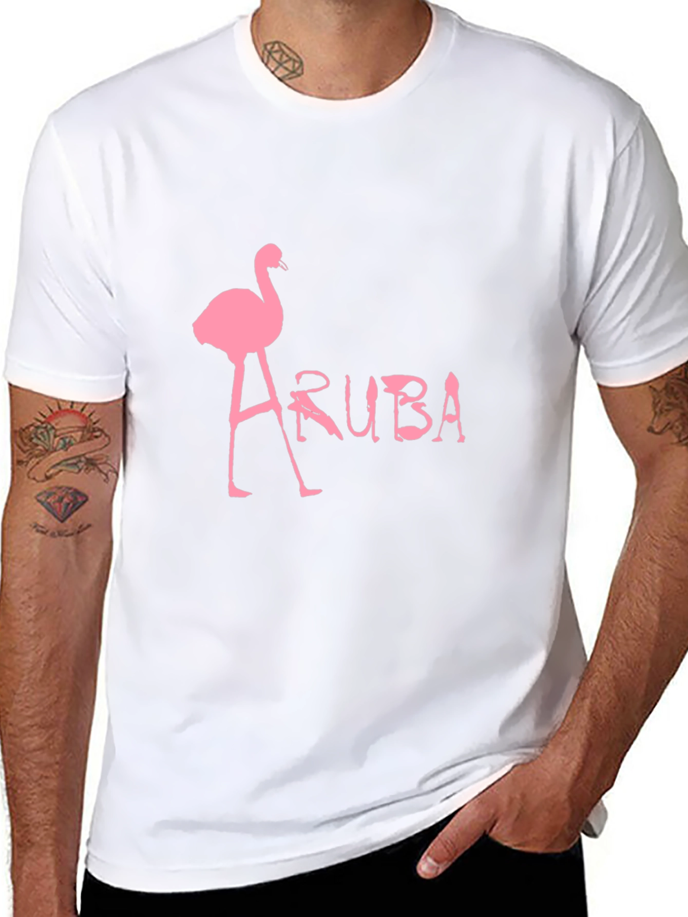 Aruba Flamingo Graphic Tee - Black Cotton T-Shirt