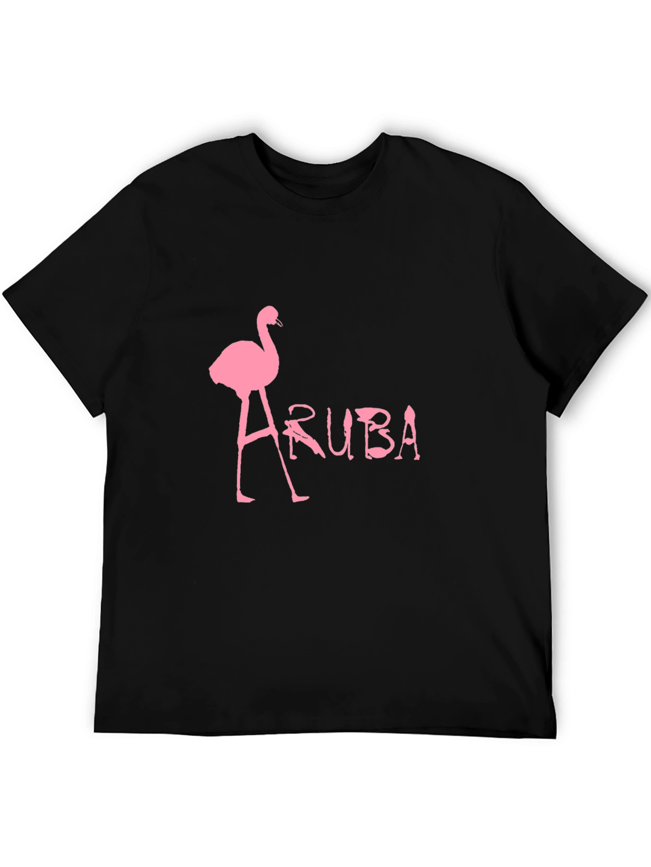 Aruba Flamingo Graphic Tee - Black Cotton T-Shirt