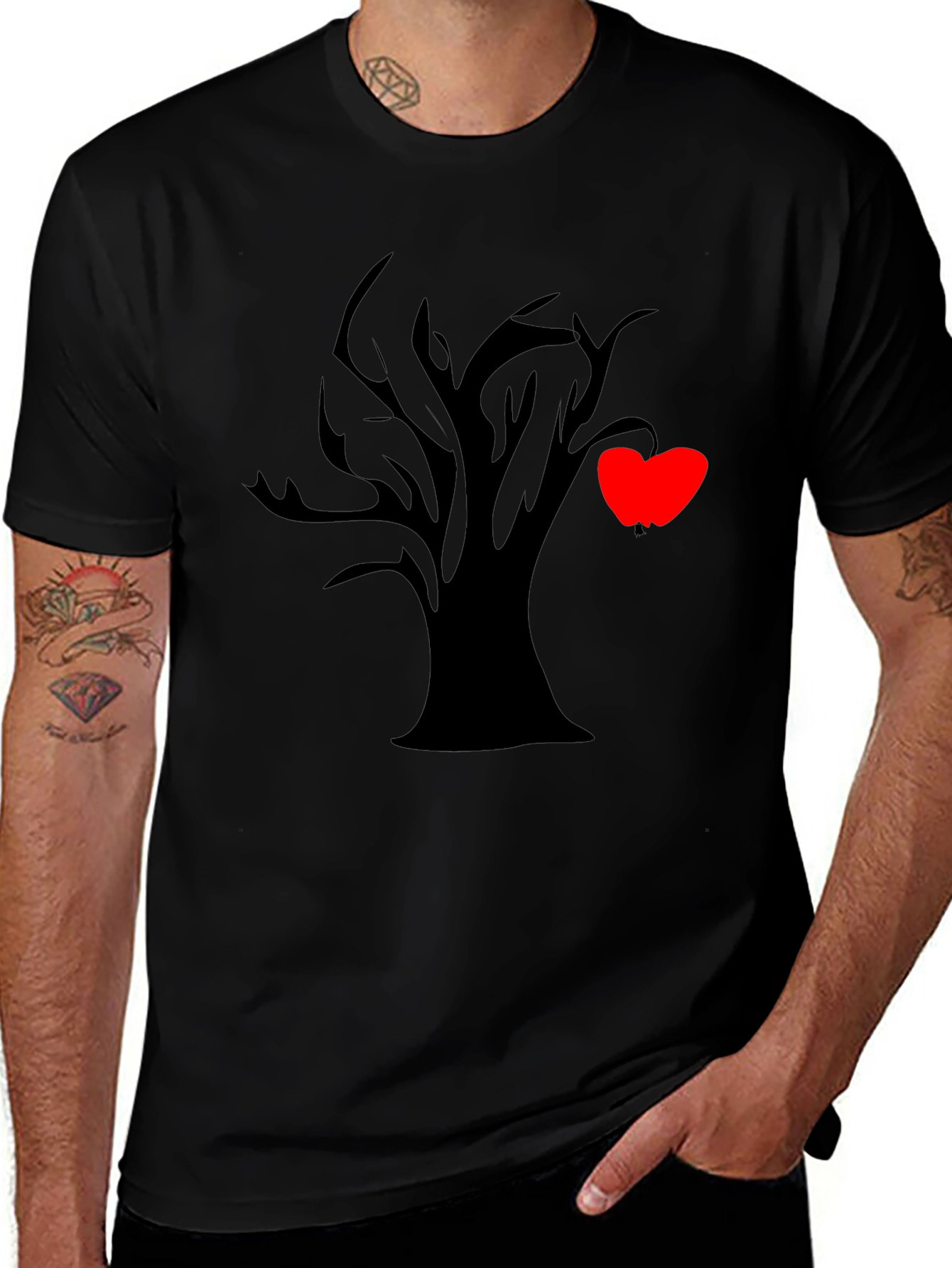 Tree of Hearts Graphic Black Tee - Unique Style