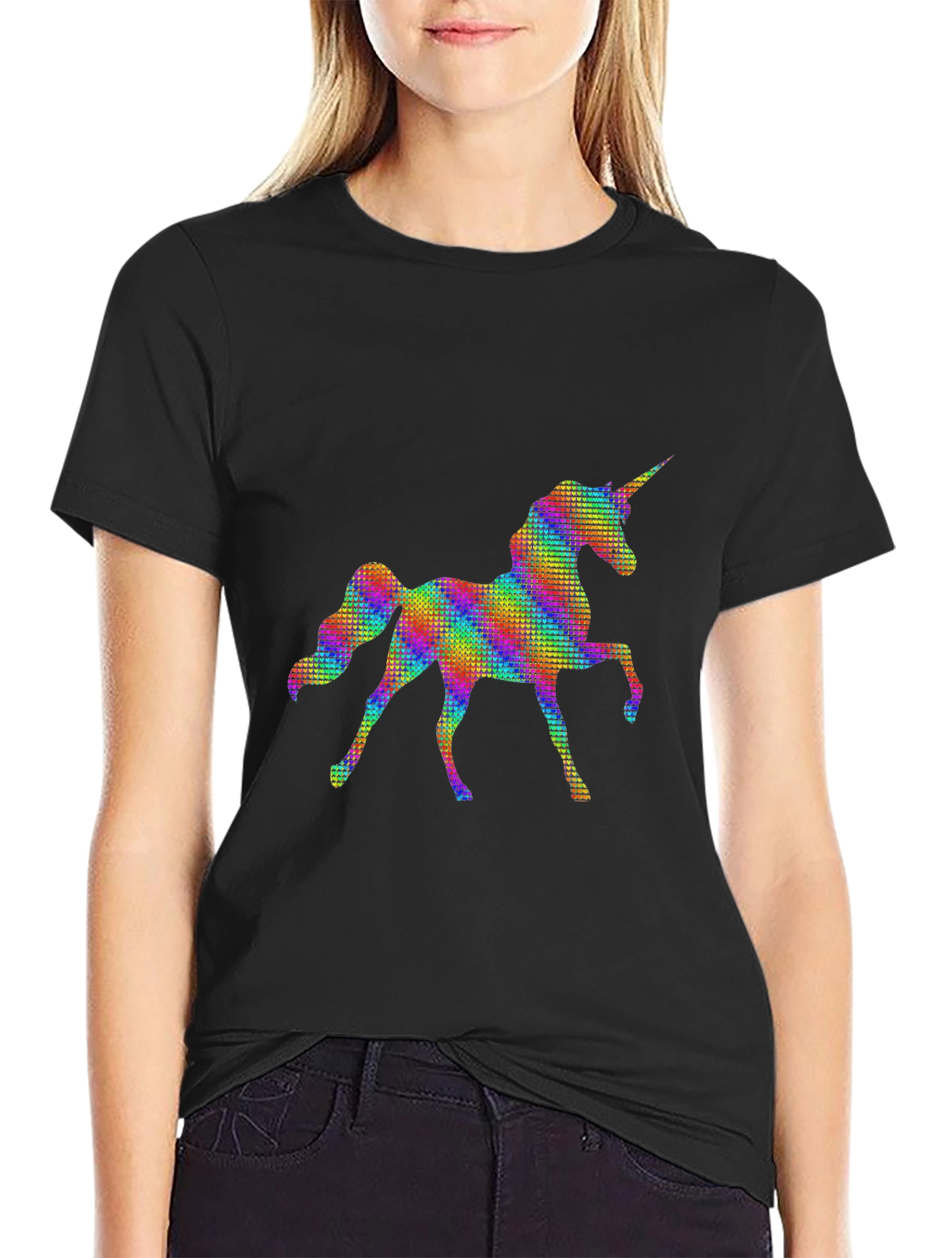 Rainbow Unicorn Graphic Black T-Shirt