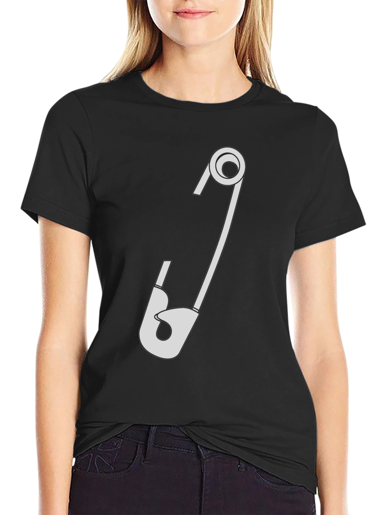 Safety Pin Graphic T-Shirt - Black Cotton Tee