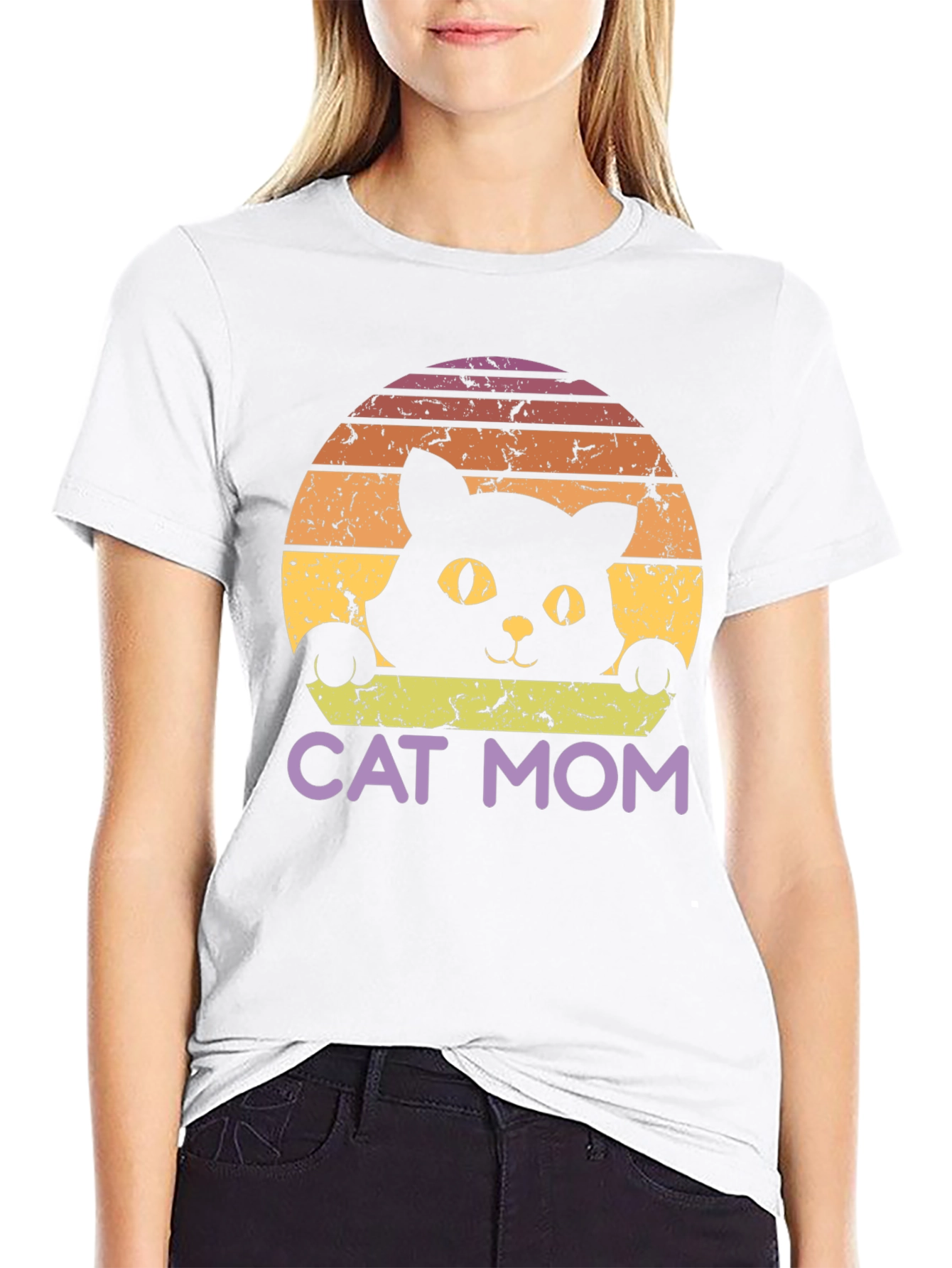 Cat Mom Retro Style Black T-Shirt