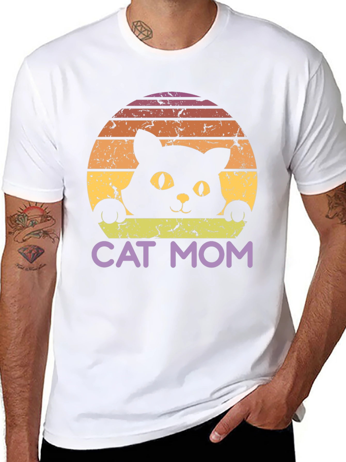 Cat Mom Retro Style Black T-Shirt