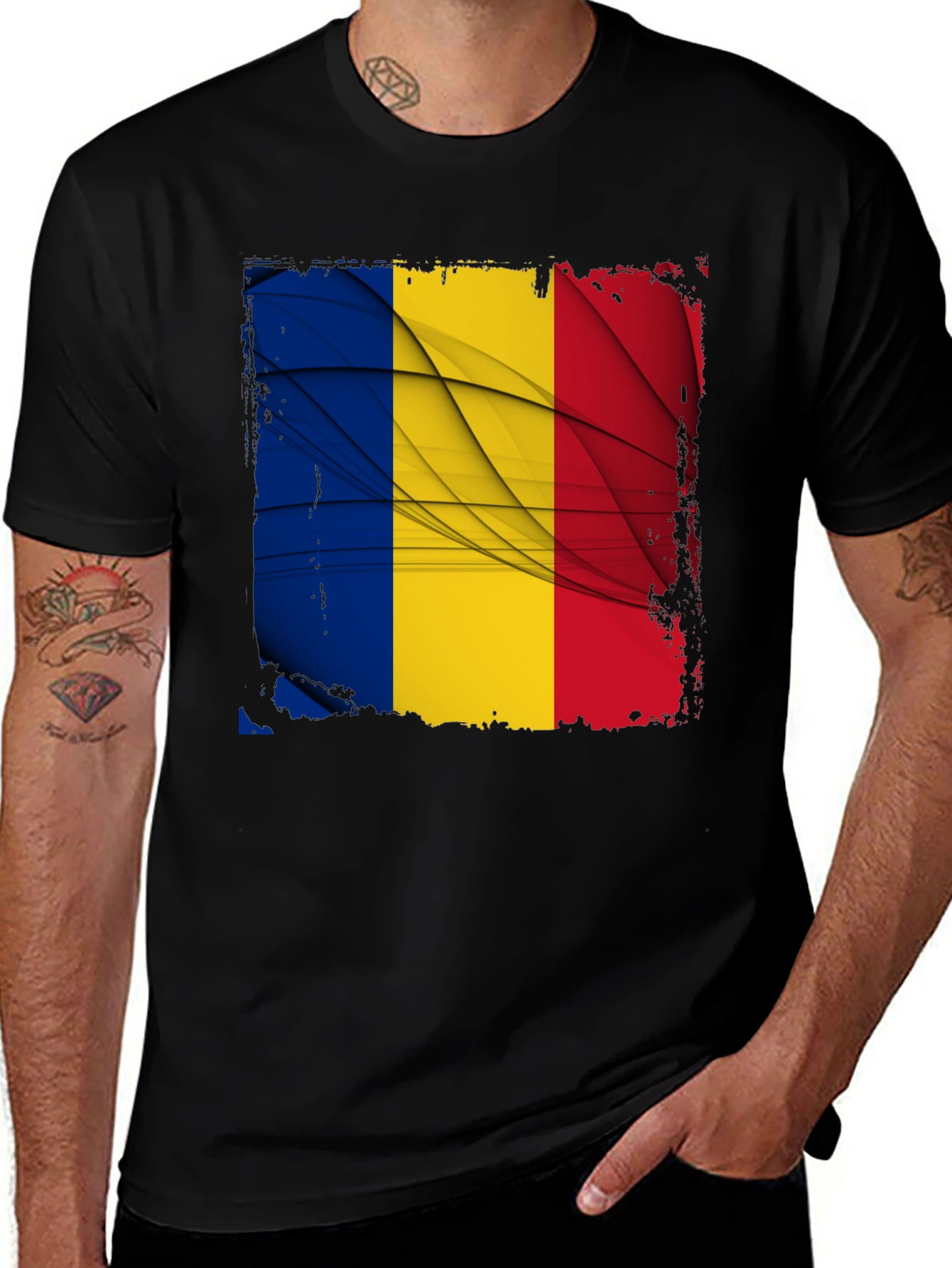 Romania Flag Graphic Tee - Black T-Shirt
