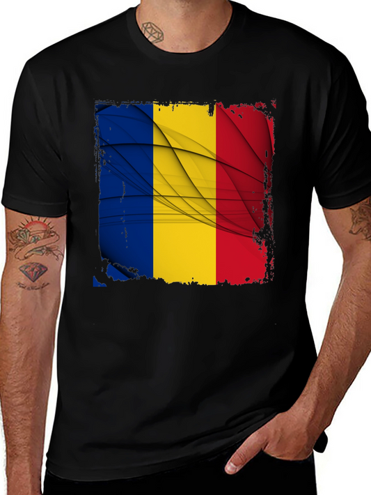Romania Flag Graphic Tee - Black T-Shirt