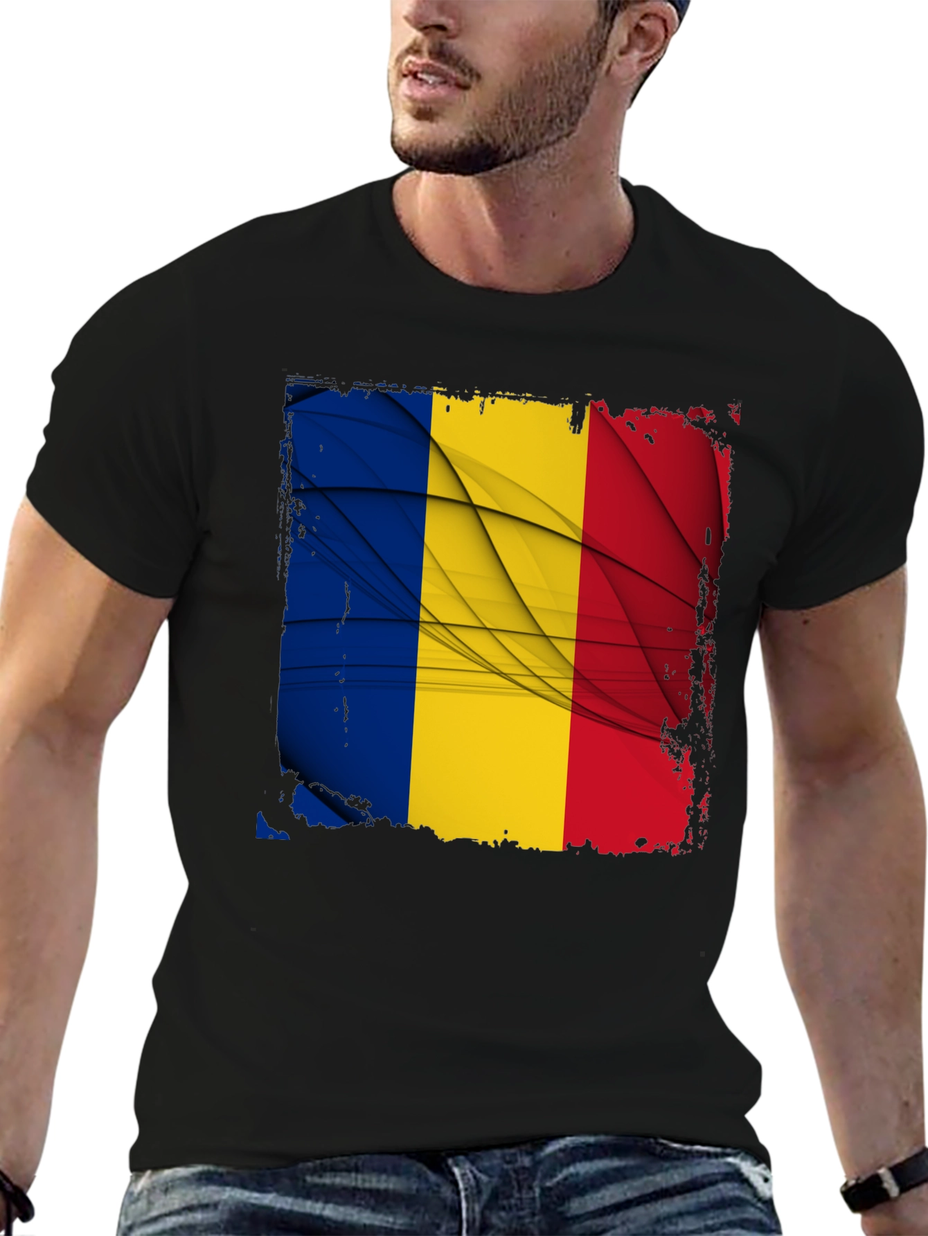 Romania Flag Graphic Tee - Black T-Shirt