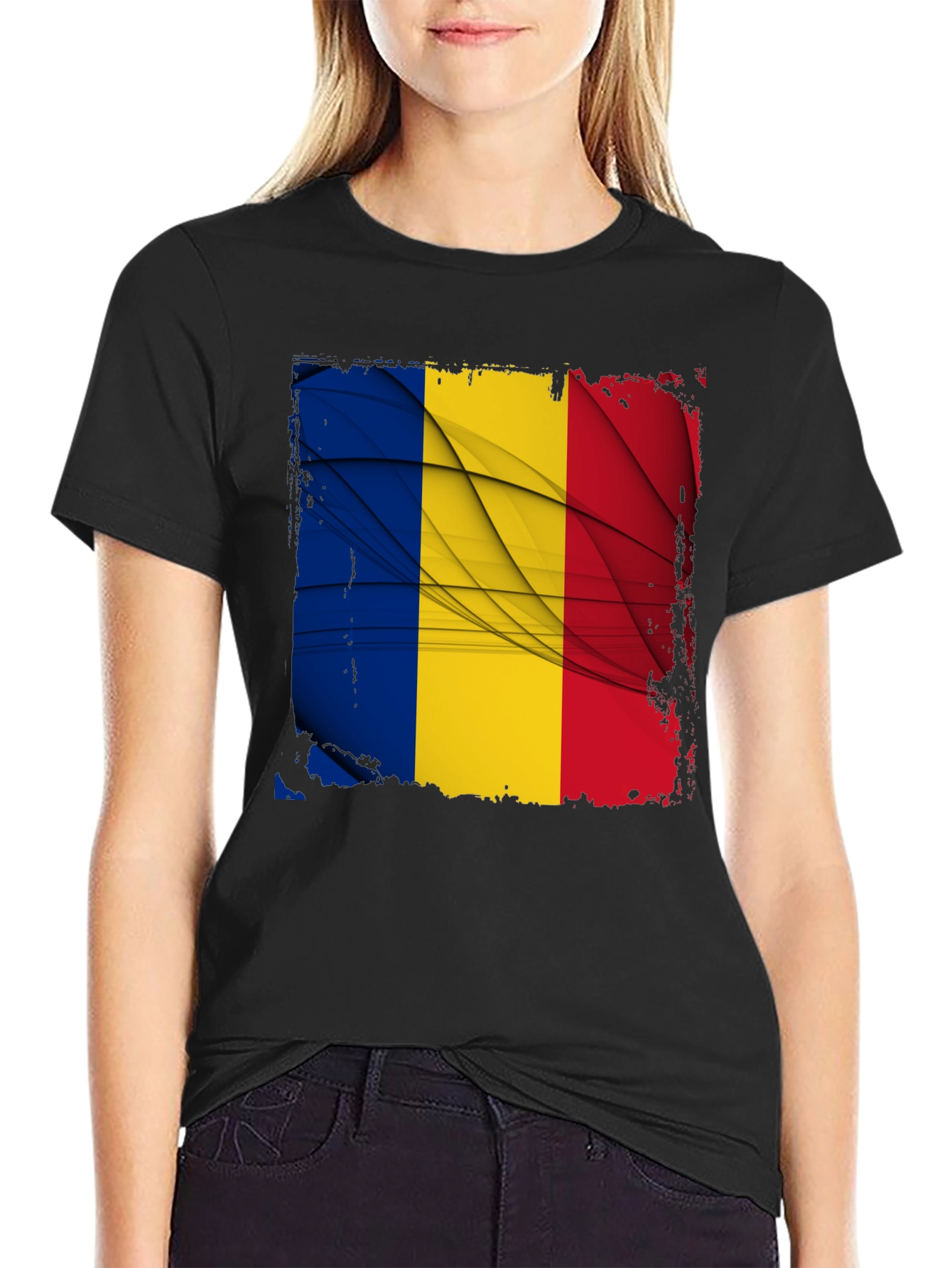 Romania Flag Graphic Tee - Black T-Shirt